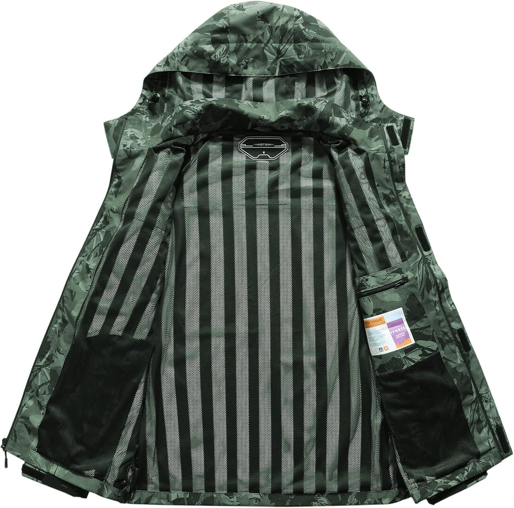 OTU Men's Lightweight Waterproof Hooded Rain Jacket Outdoor Raincoat Shell Jacket for Hiking Travel