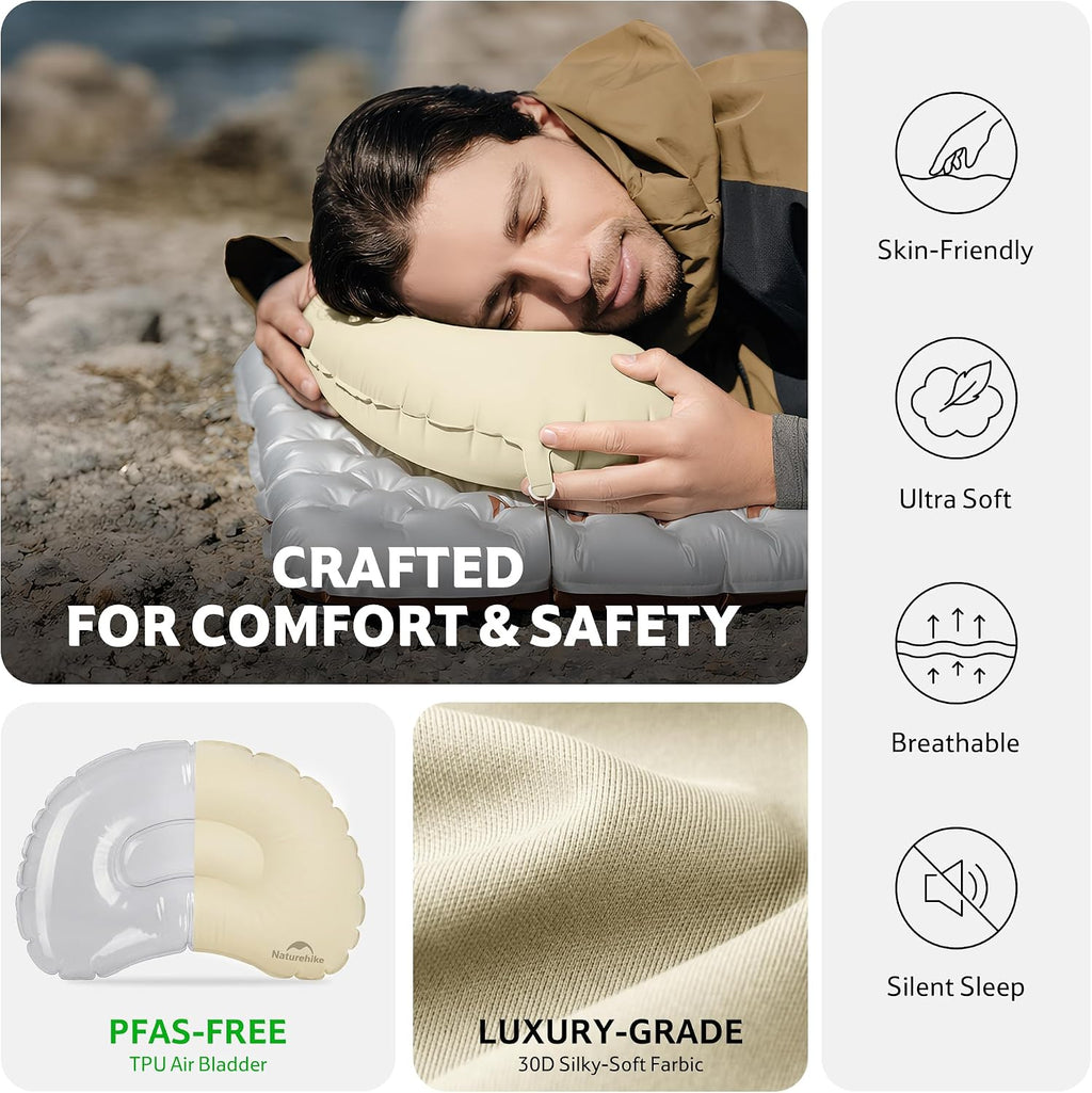 Naturehike Ultralight Inflatable Camping Travel Pillow, 2.5oz Portable Travel Air Pillow with Adjustable Valve & Fixing Buckle, TPU Blow Up Pillow for Camp Backpacking Hiking Car Airplane Trip, White