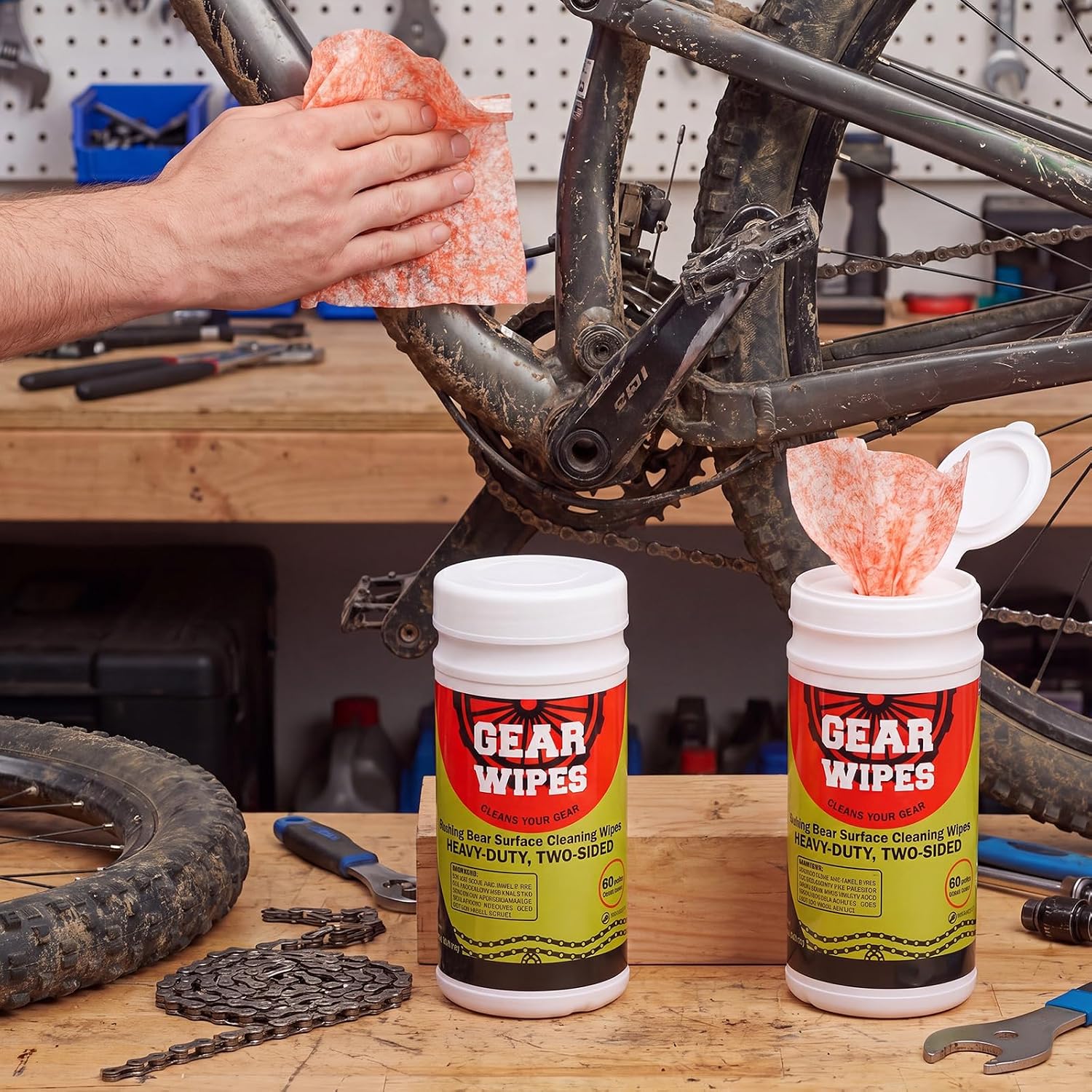 Nuanchu 2 Pack Bike Gear Cleaner Wipes Canisters 160 Count 8 x 12-inch Bike Chain Cleaner Tool Cleaning Wipes Grime Wipe Double Sided Citrus Scented Degreaser Grime Towels for Your Bikes