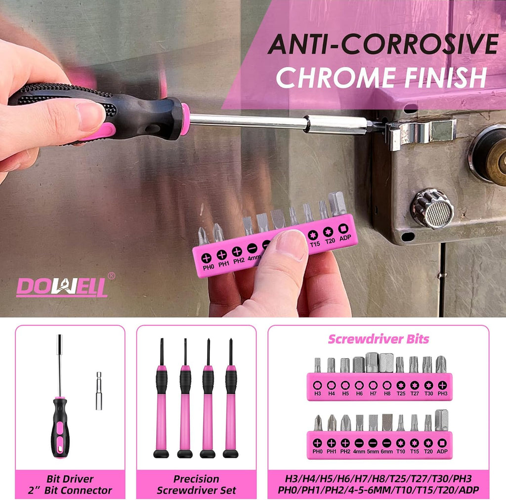 DOWELL Tool Set, 40 Pcs Tool Kit, Screwdriver Set With Storage Case, Pink