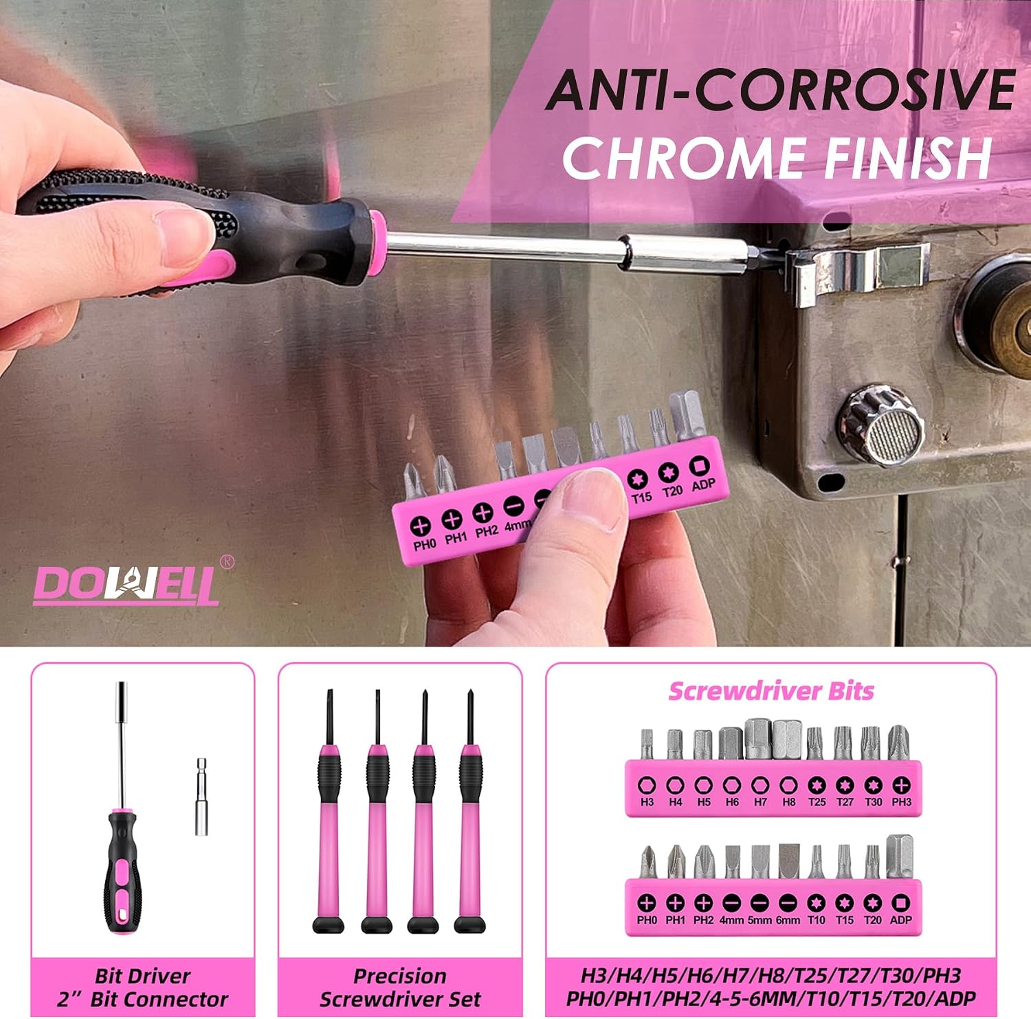 DOWELL Tool Set, 40 Pcs Tool Kit, Screwdriver Set With Storage Case, Pink