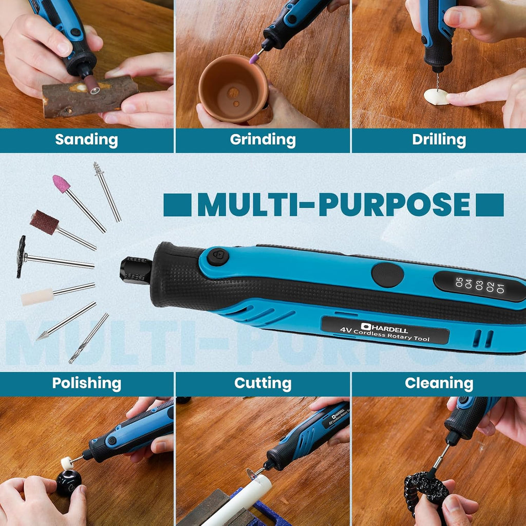 HARDELL Mini Cordless Rotary Tool, 4V Rotary Tool 5 Speed Display with Type-C Charging, Power Rotary Tool Kit with 69 Accessories for Sanding, Grinding, Engraving, Polishing, Drilling, Cutting, DIY