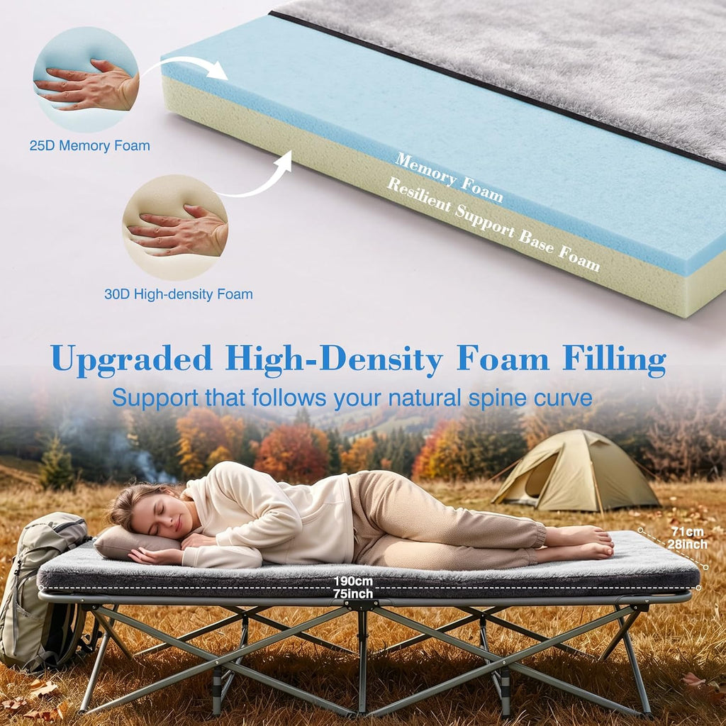 Thick Foam Camping Sleeping Pad, Soft Sleeping Mat, Double Side Fluff Camping Cot Pads for Adult, Non-Slip Roll up Camping Cot Mattress Topper for Camp Cot/Rv Bunk/Narrow Twin Beds, Pad Only
