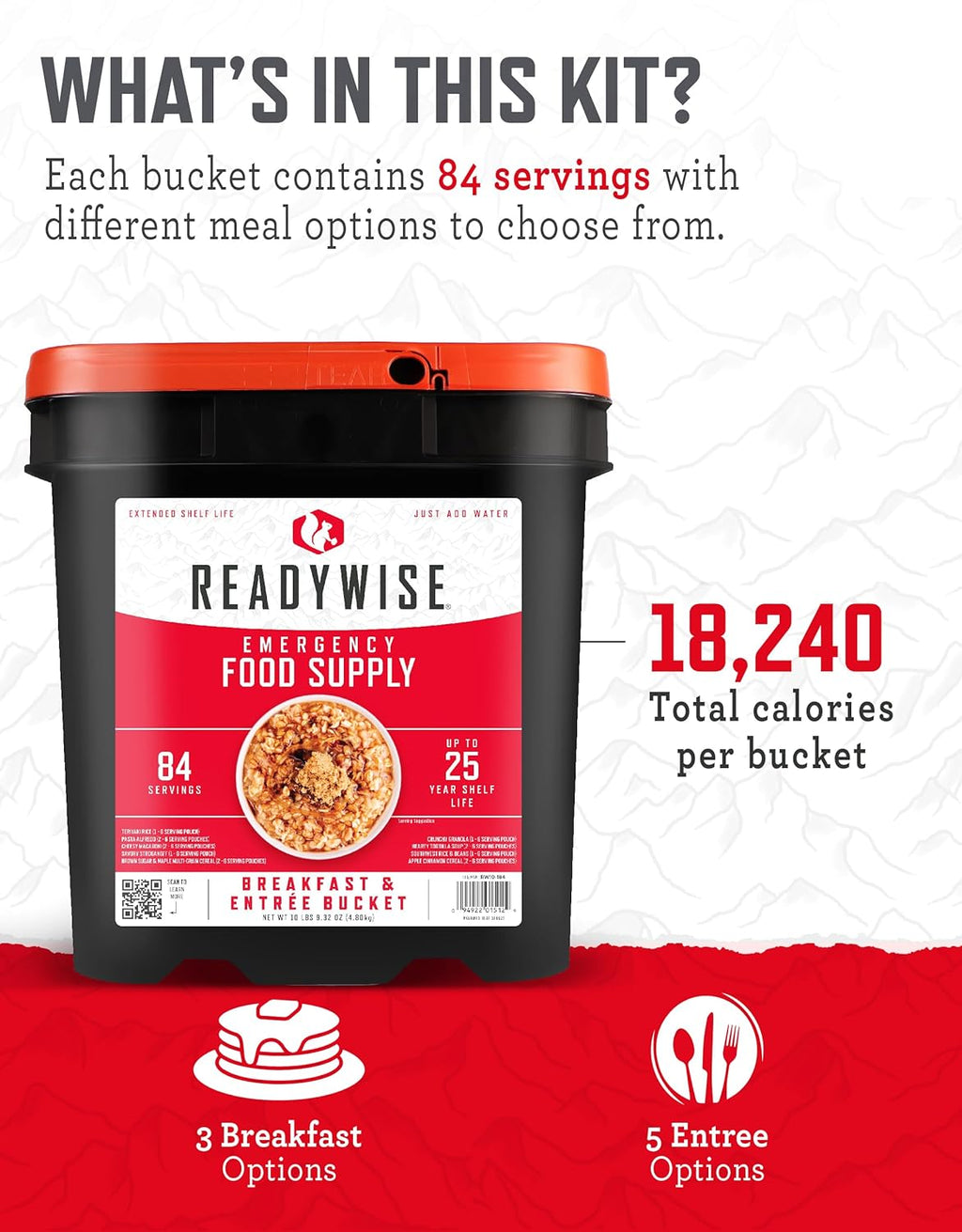 Wise Company ReadyWise Emergency Food Supply, Freeze-Dried Breakfast & Entrée Bucket Survival-Food Disaster Kit, Camping Food, Prepper Supplies, 25-Year Shelf Life, Multi
