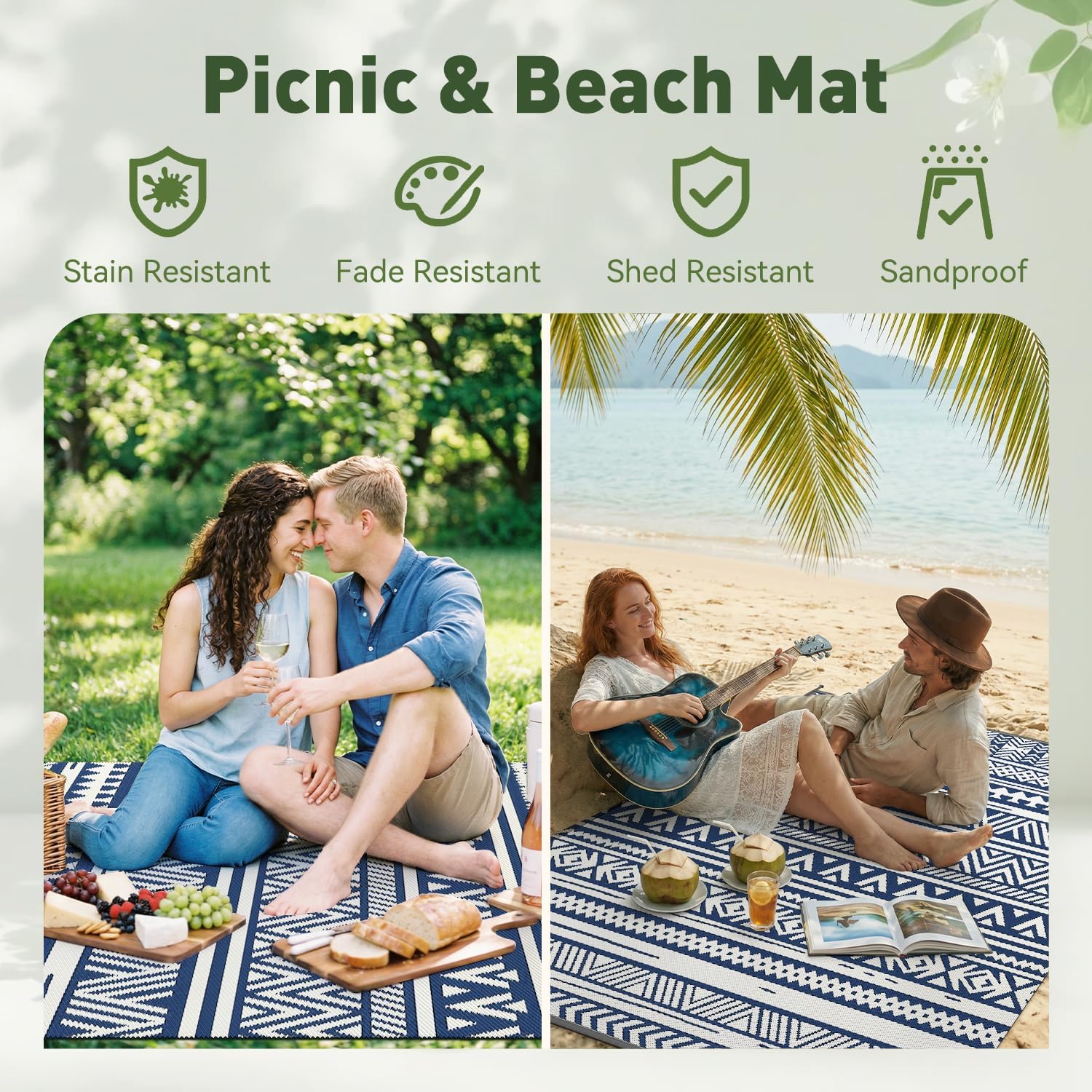 MontVoo Outdoor Rug Carpet Waterproof 6x9 Outdoor Patio Rug Mat Reverisble Plastic Straw Outdoor Rug for RV Camping Picnic Beach Balcony Boho Navy Blue
