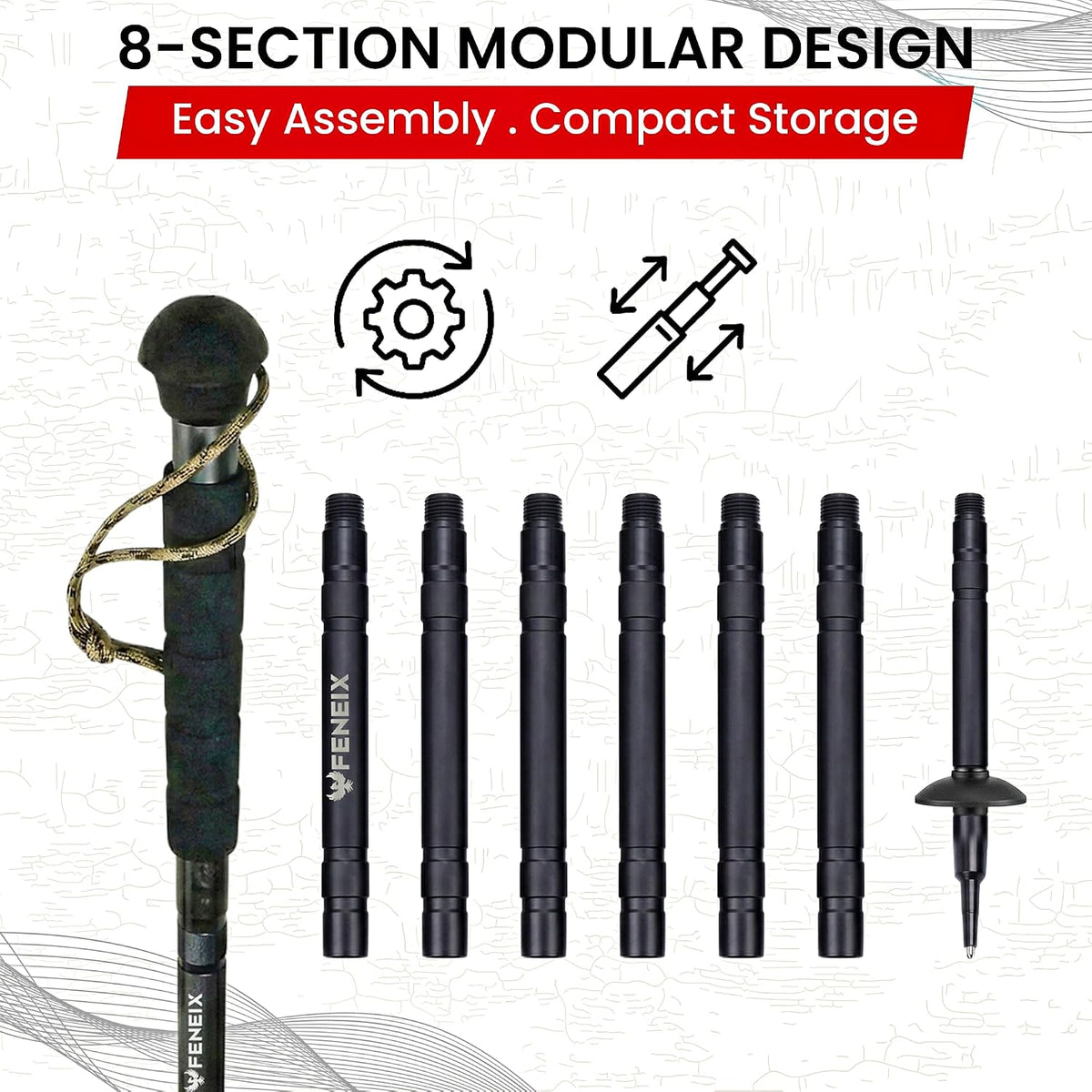 Collapsible Hiking Stick – 8-Section Aluminum Walking Sticks for Hiking and Outdoor Trekking Poles for Seniors with Multifunctional Accessories for Men and Women