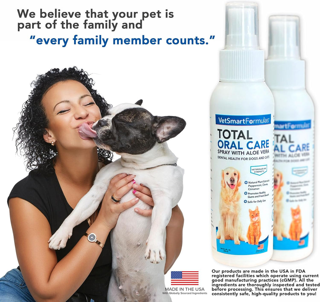 Dog Breath Freshener: Eliminate Bad Breath and Prevent Oral Disease in Dogs and Cats - Teeth Cleaning Spray with Aloe Vera - Plaque and Tartar Remover, Oral Hygiene for Pets (Pack of 1)