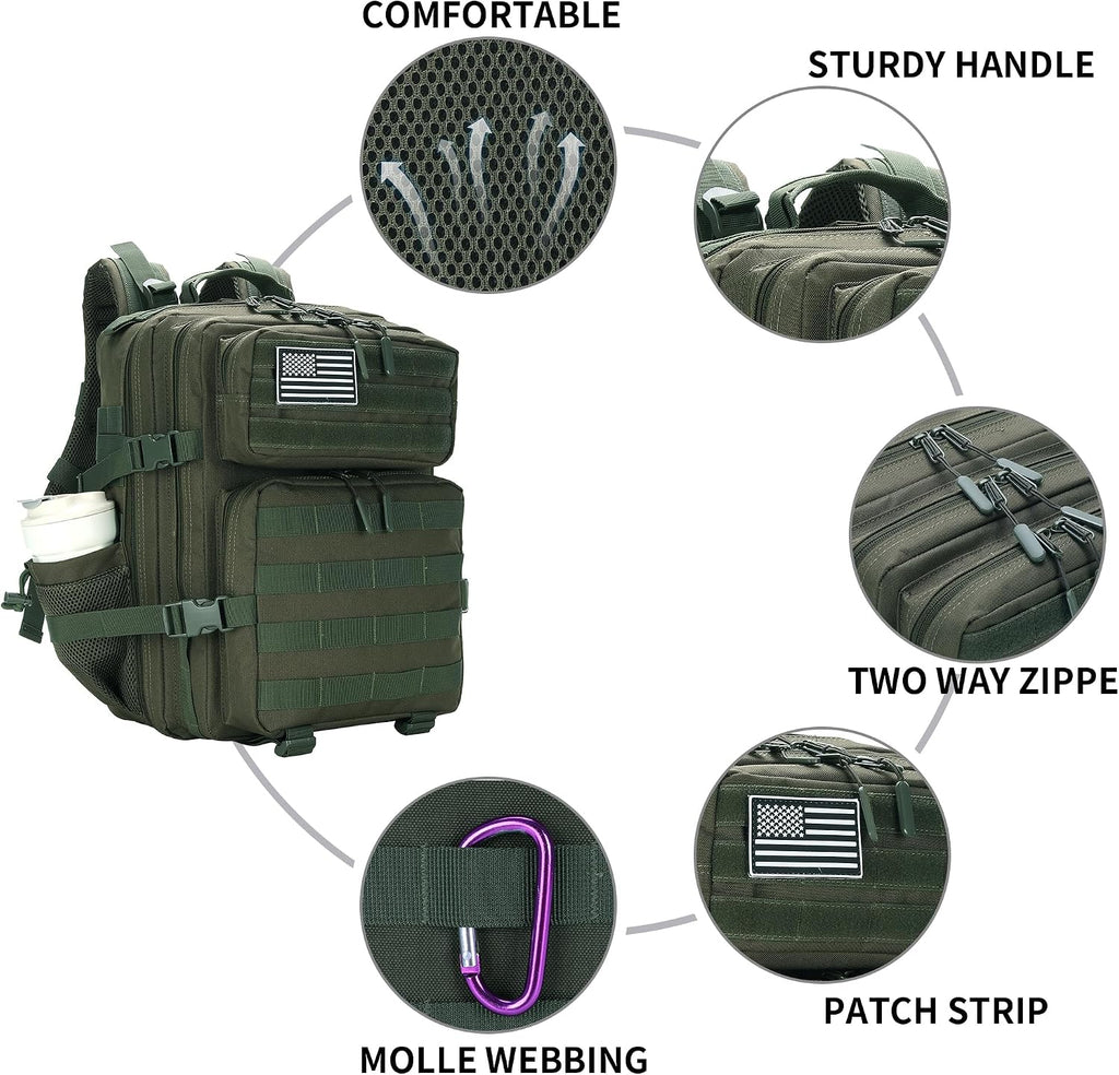 Lovelinks21 25L Military Tactical Backpack Small Assault Pack Molle Daypack for Men and Women for Work Travel Gym Outdoor Hiking Camping (Army Green)