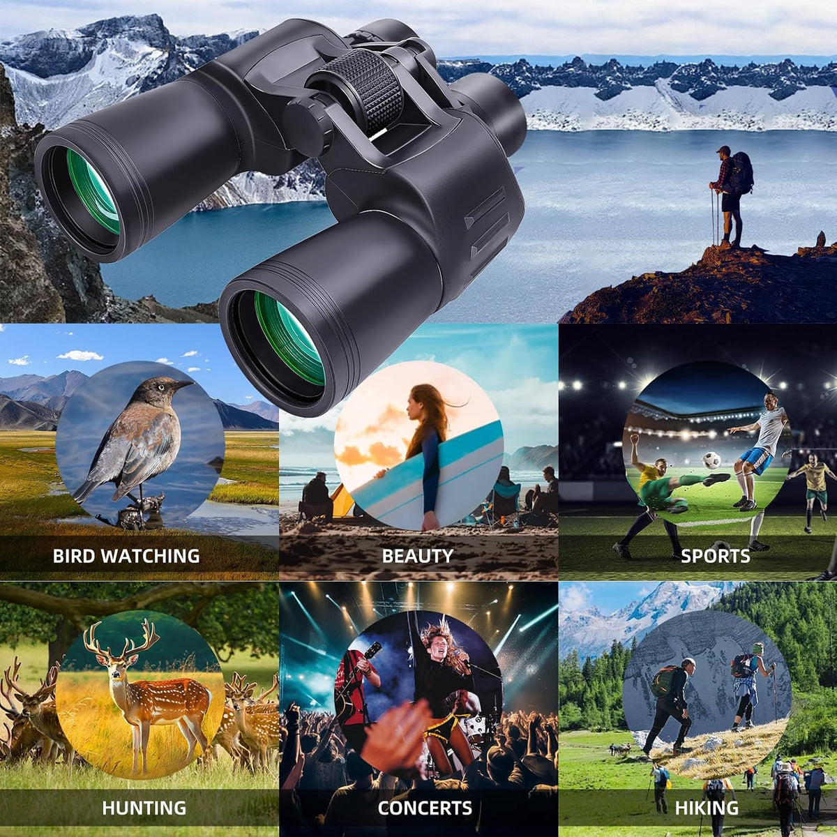 BRESSER 20x50 Binoculars for Adults High Powered with HD Optical System, Non-Slip Grip, Waterproof, Shockproof, Low Light Vision for Bird Watching Hunting Football Games Travel Stargazing Cruise