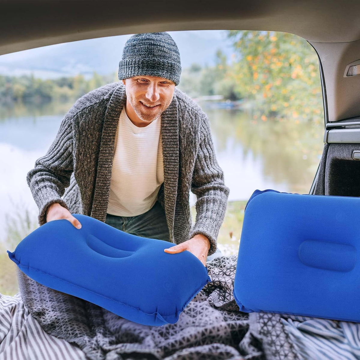 Geelin 20 Pack Inflatable Pillows for Camping Charity Donations, Blue