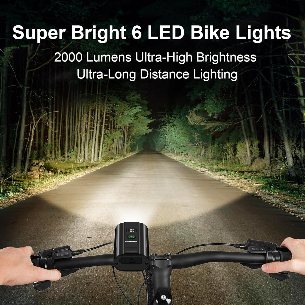 Super Bright 6 LED Bike Lights, 6400mAh USB C Rechargeable Bicycle Lights