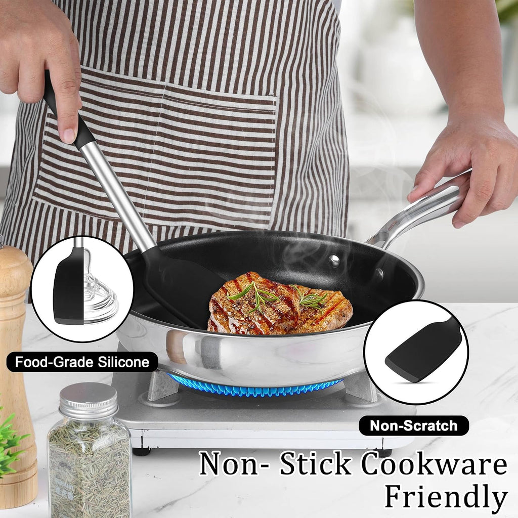 TeamFar Cooking Utensils Set, 5 PCS Silicone Kitchen Utensils, Black