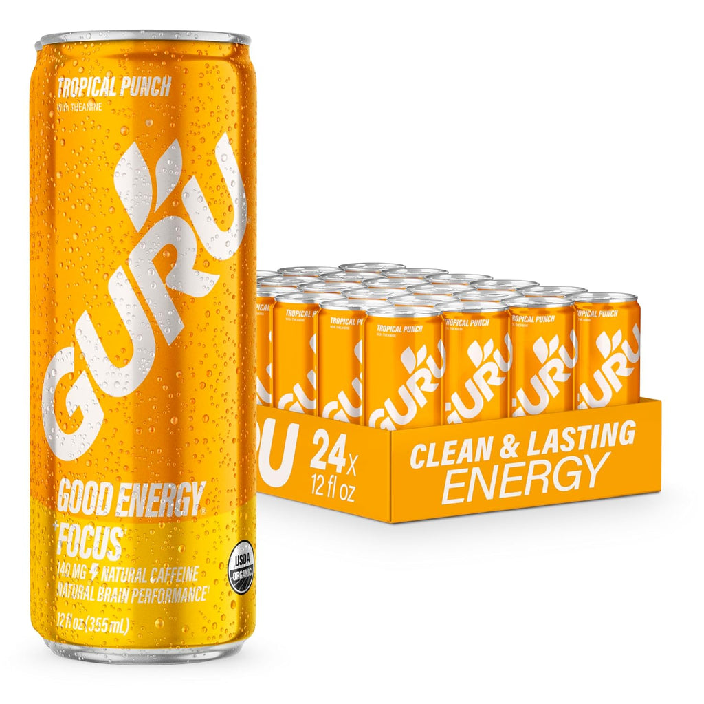 GURU Organic Energy Drink, Tropical Punch, 12 Fl Oz, 24 Pack