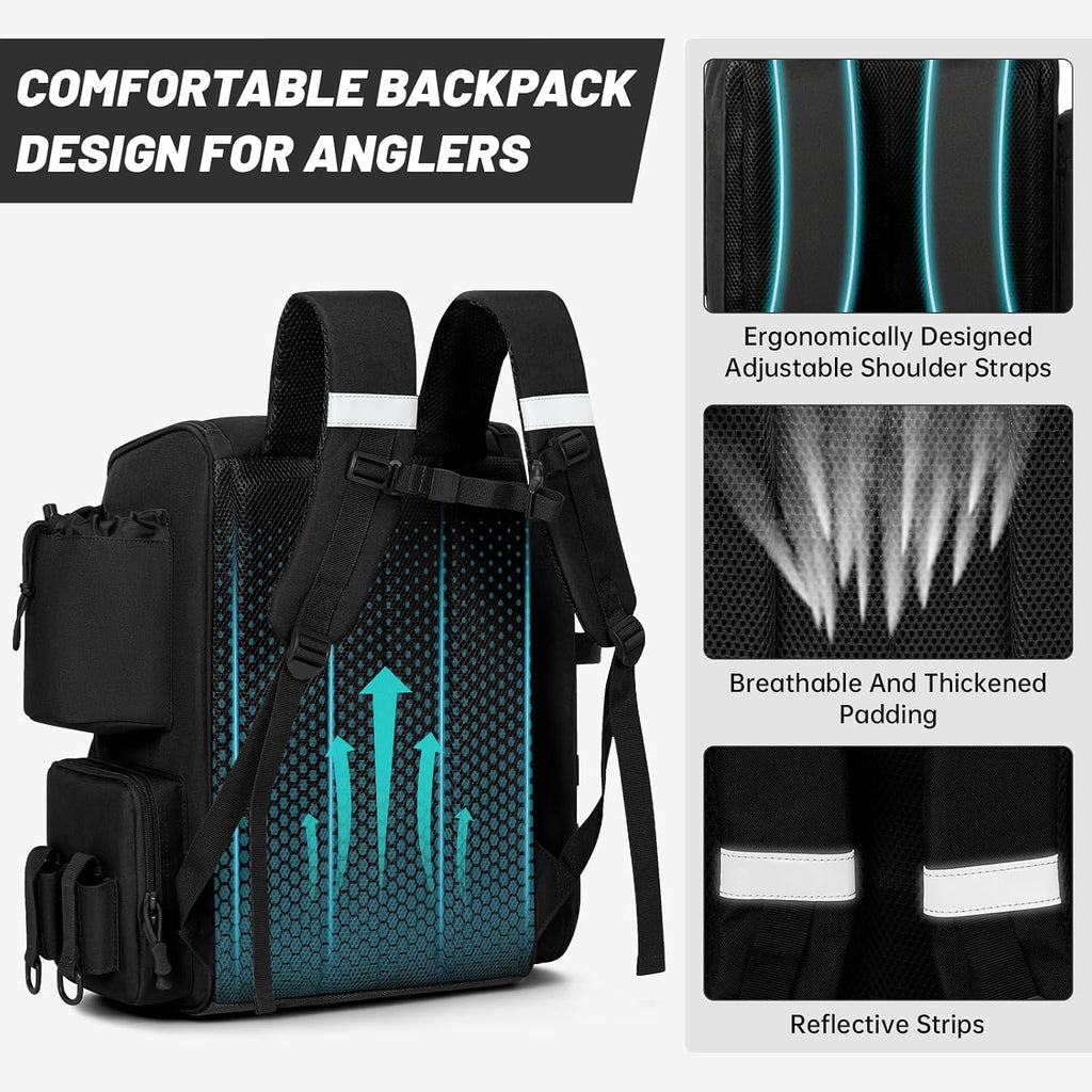 40L Tackle Fishing Backpack with 2 Rod Holders, Water Resistant