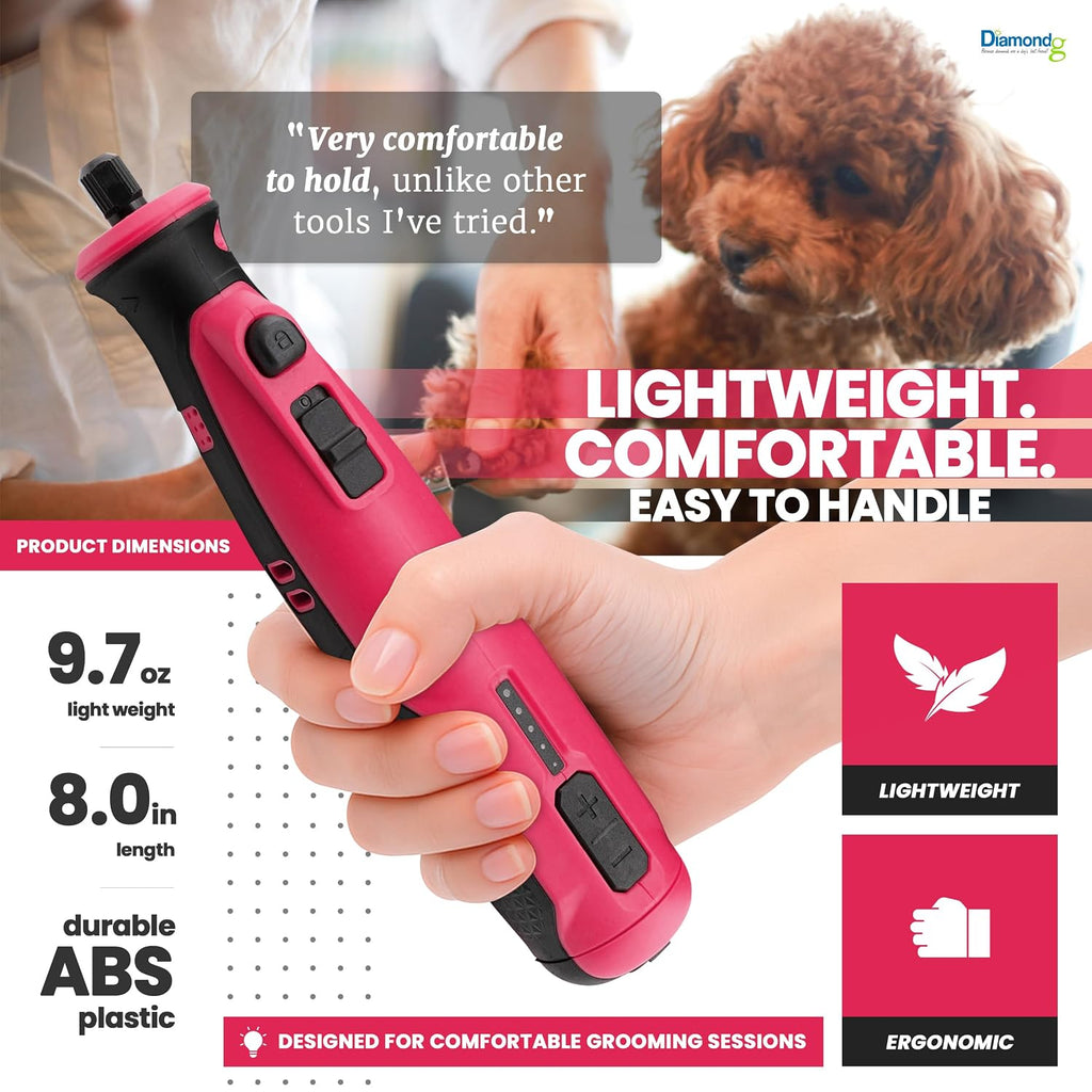 Diamondg Cordless Dog Nail Grinder - Quiet Sound with LED Light, Pink