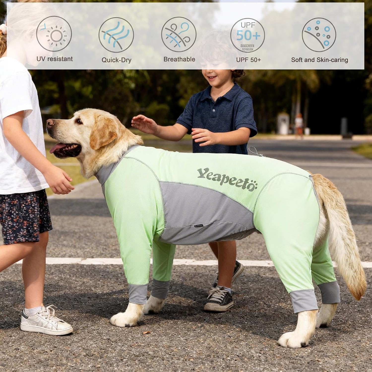 Dog Sun Protection Cooling Suit UPF 50+, Quick-Dry Breathable Jumpsuit for Large & Medium Dogs, Outdoor Dirt-Resistant Shedding Control Pet Apparel (Chartreuse, X-Large)