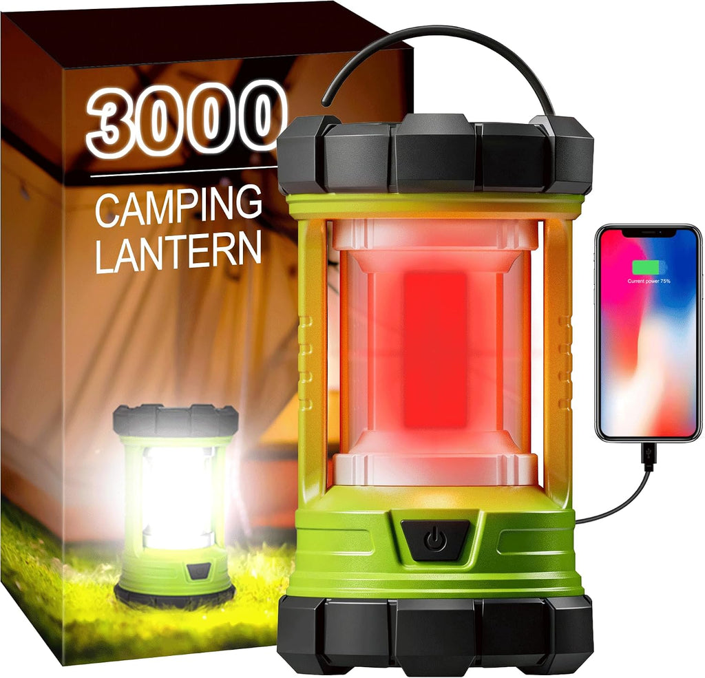 elesall Camping Lantern, 3000LM LED Rechargeable Battery Operated Lantern, 5 Light Modes, COB Waterproof Lantern Flashlight, Camping Light for Power Outage, Hurricane, Survival, Hiking