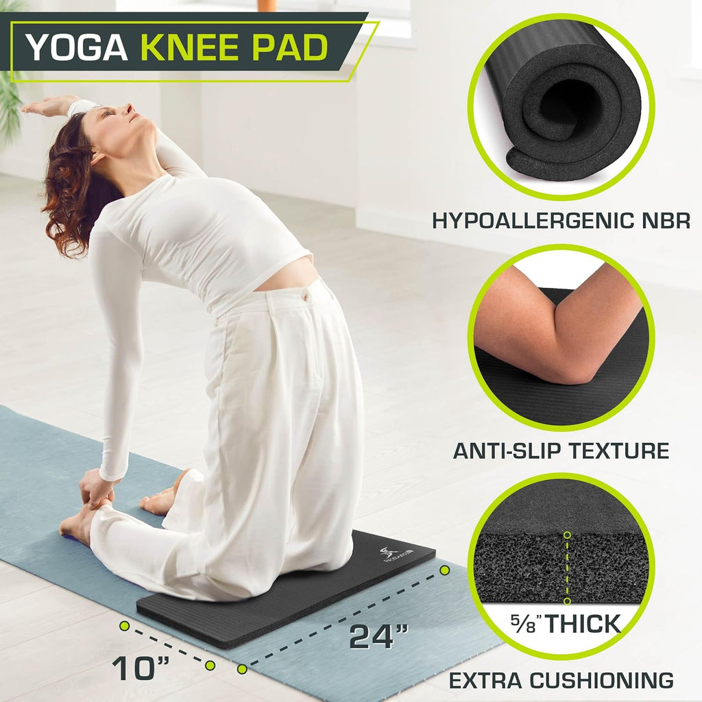 ProsourceFit Extra Thick Yoga Knee Pad and Elbow Cushion 15mm (5/8”) Fits Standard Mats for Pain Free Joints in Yoga, Pilates, Floor Workouts