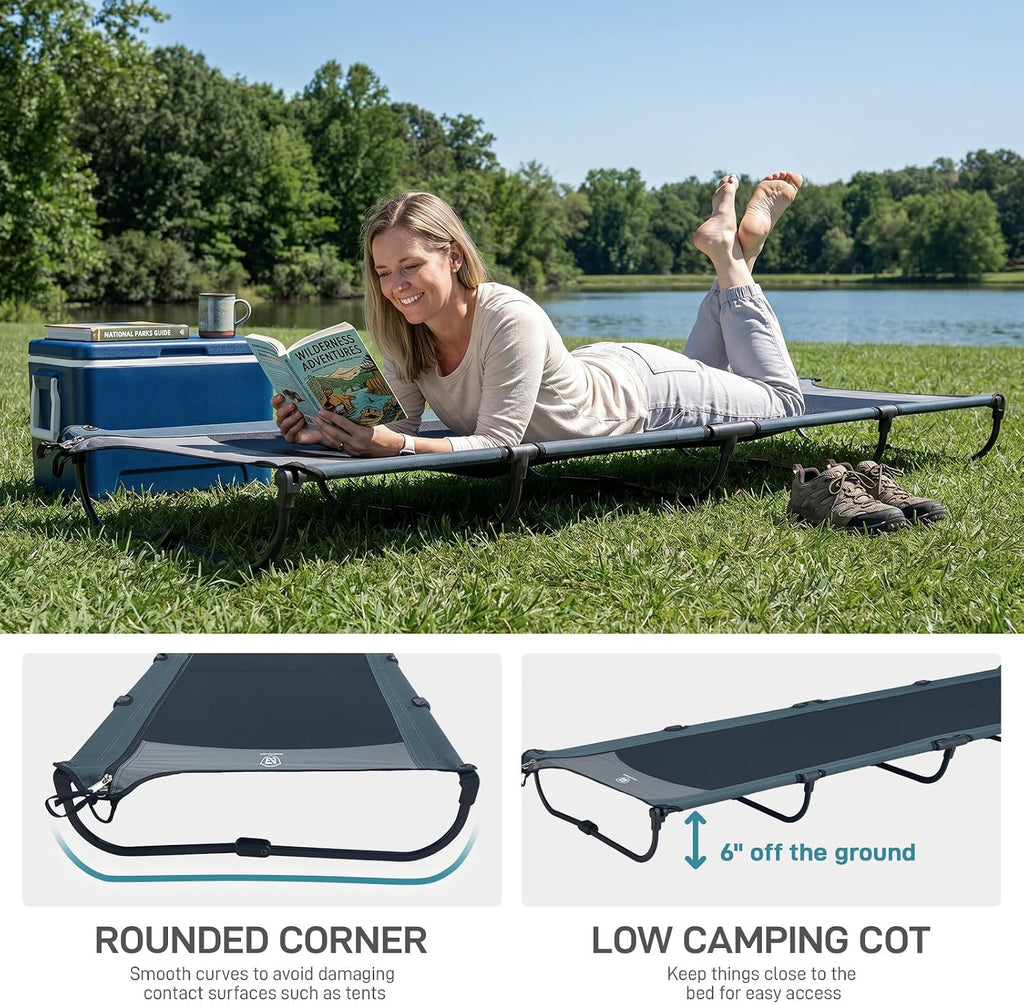 EVER ADVANCED Ultralight Aluminum Camping Cot – 20-Second Fast Fold, Zipper Carry Case, Supports 225Lbs, Compact for Travel & Outdoor, Black