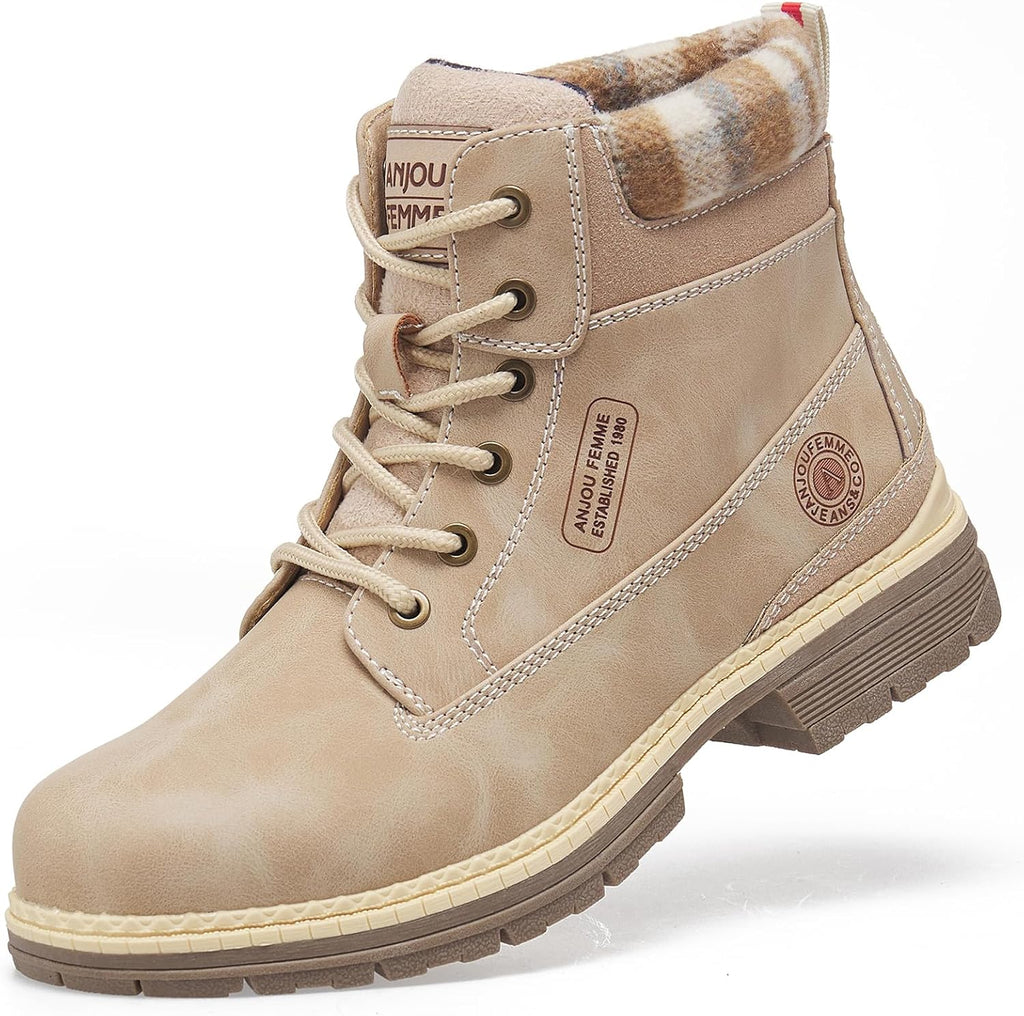 ANJOUFEMME Outdoor Hiking Boots for Women Waterproof - Womens Ankle Boots Lightweight Snow Winter Boots for Trekking Walking