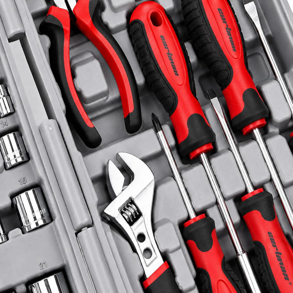 CARTMAN 205-Piece Ratchet Wrench Tool Set, SAE/Metric Socket Kit Carry Case