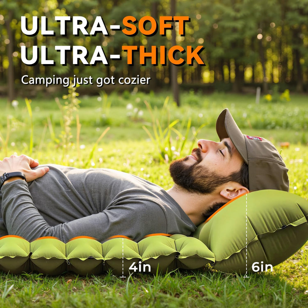 Sleeping Pad for Camping, Built-in Foot Pump with Pillow