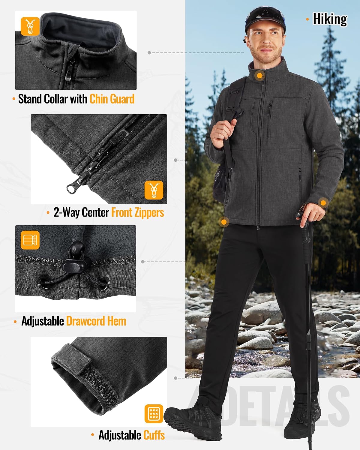 33,000ft Men's Lightweight Softshell Jacket Fleece Waterproof Windbreaker