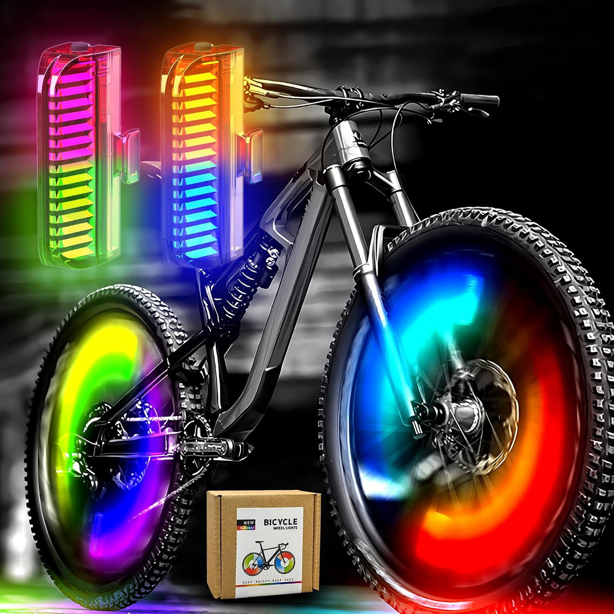 Bike Wheel Lights Rechargeable(2pack), Bicycle Spoke Lights Weatherproof, Adults Kids Bike Lights for Wheels 7-Color Variable, Motion Sensor,Fit All Wheel Sizes of Bike,Toddler Balance Bicycle, E-Bike