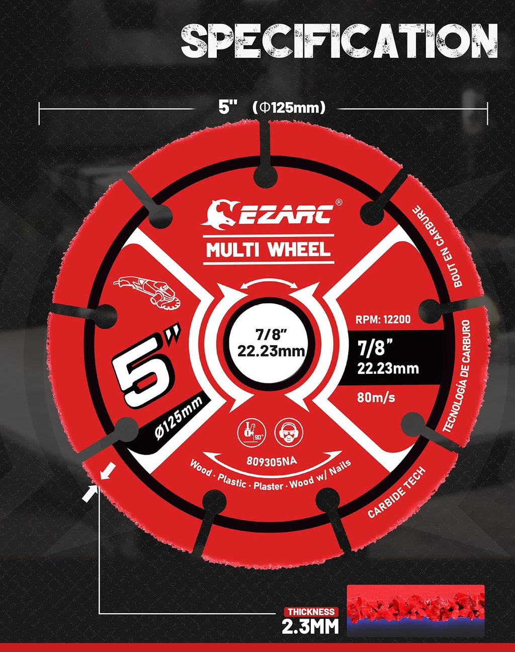 EZARC 5 Inch Carbide Cut Off Wheels for Wood, Nails, Plaster, 2-Pack