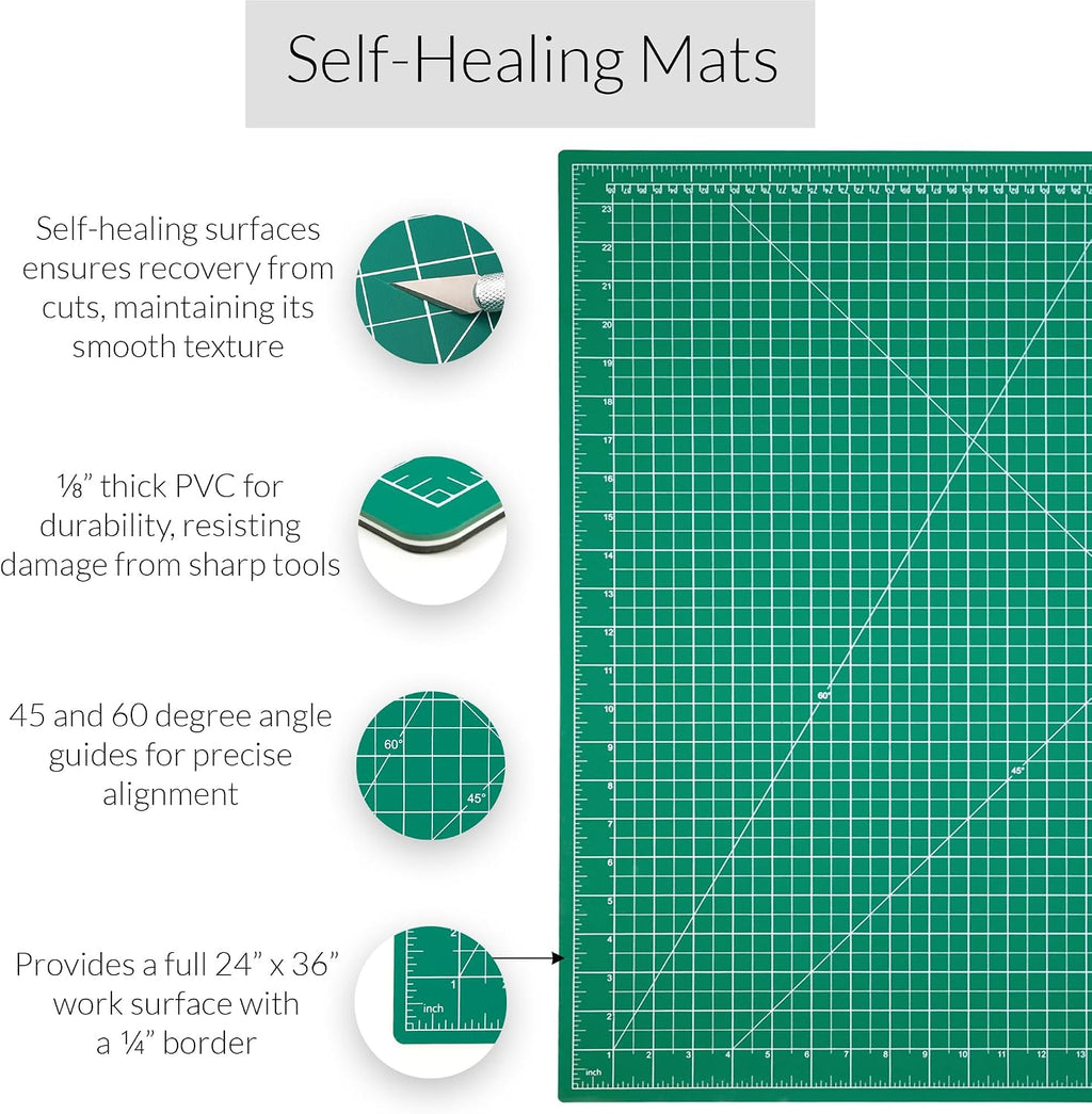 WA Portman Self-Healing Cutting Mat, Crafting Knife, 36'' Metal Ruler Set