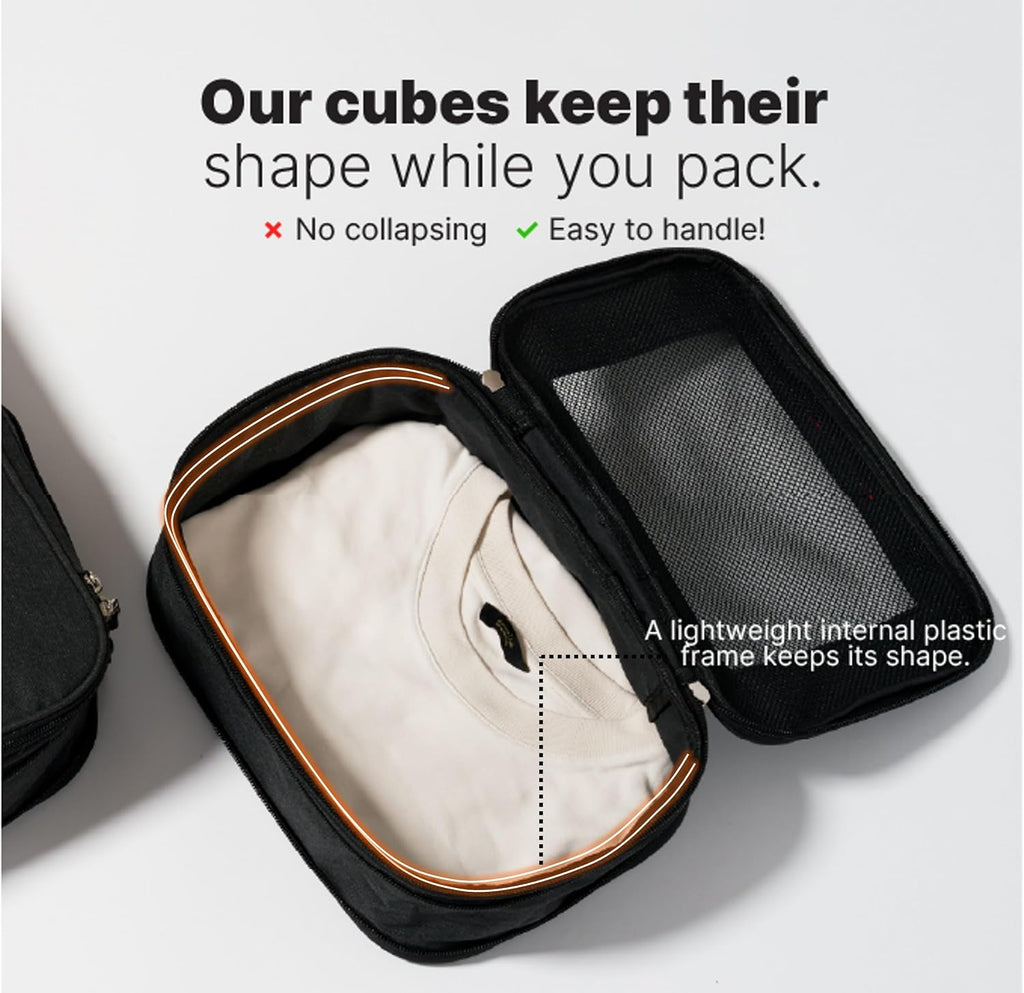 LeanTravel Premium Compression Packing Cubes for Travel - Suitcase Organizer Bags with Double Zipper & Breathable Mesh Panel - Space Saving Carry On Luggage Essentials (6-Pack, Black)