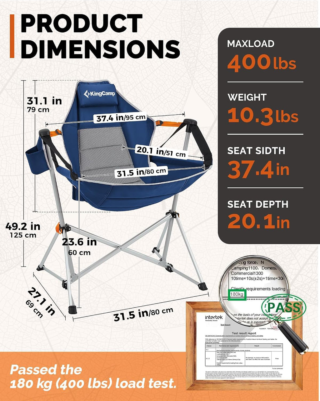 KingCamp Hammock Camping Chair, 400lbs Heavy Duty Swing Chairs for Adults