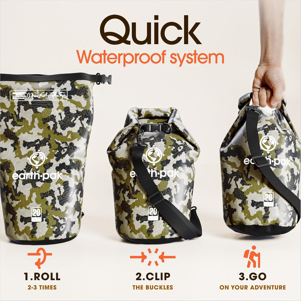 Earth Pak Waterproof Dry Bag - Roll Top Waterproof Backpack Sack Keeps Gear Dry for Kayak with Waterproof Phone Case