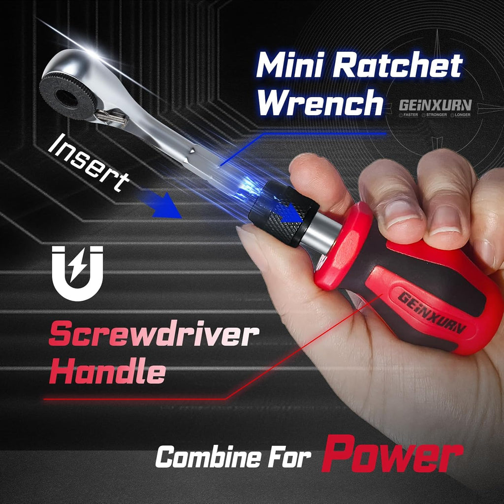 Geinxurn 21 Pieces Tool Kit Include Mini Ratchet Wrench, S2 Steel Screwdriver Bit, Mini Screwdriver Handle, Magnetic Locking Bit Holde, Socket Wrench Nut Driver Set. Portable Hand Tools Set for Repair