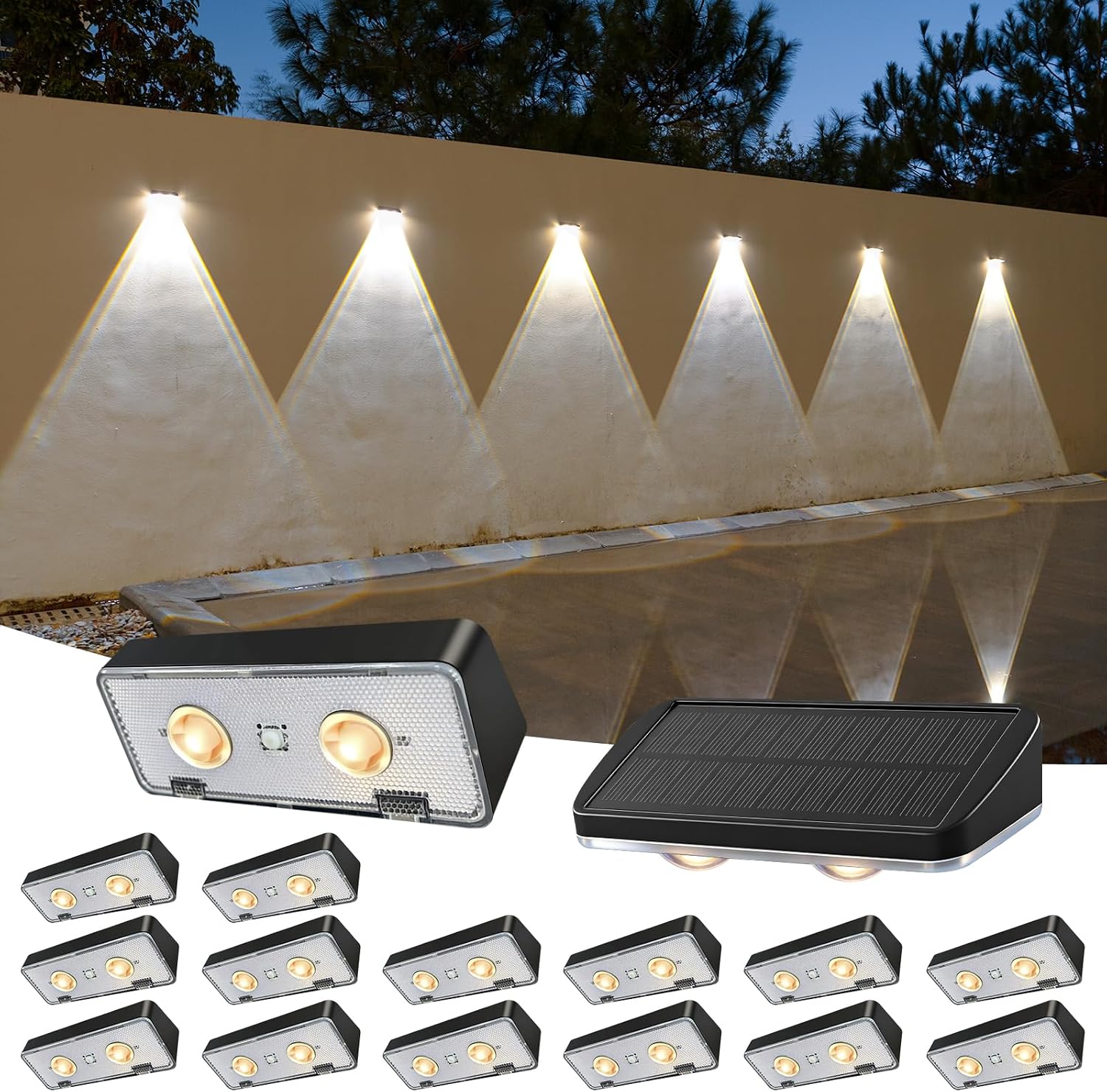 EGOBOO Outdoor Solar Lights for Fence, 12H Runtime, IP65 Waterproof, 6 Pack