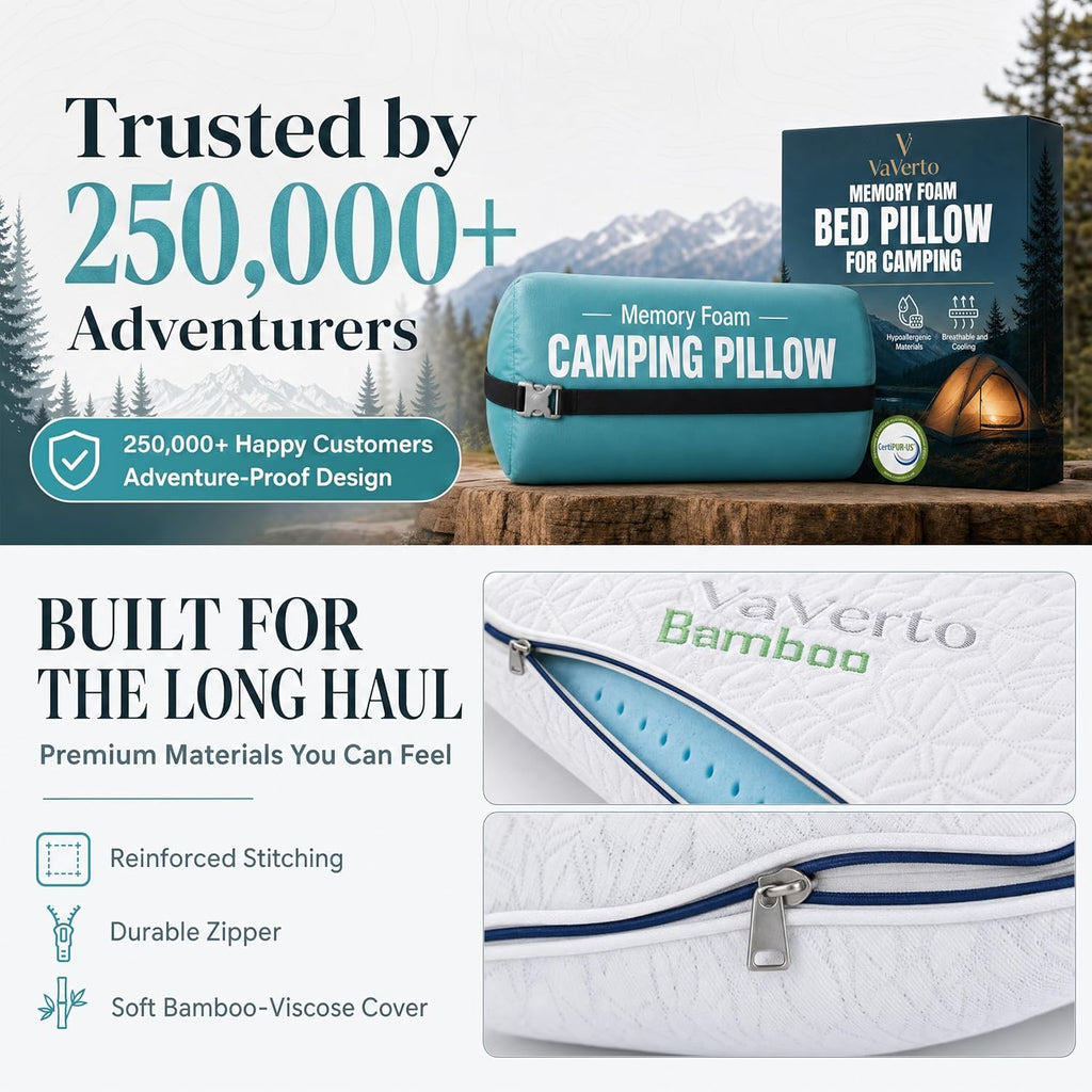 Vaverto Camping Pillow, Backpacking Memory Foam Travel Pillow 2-Pack
