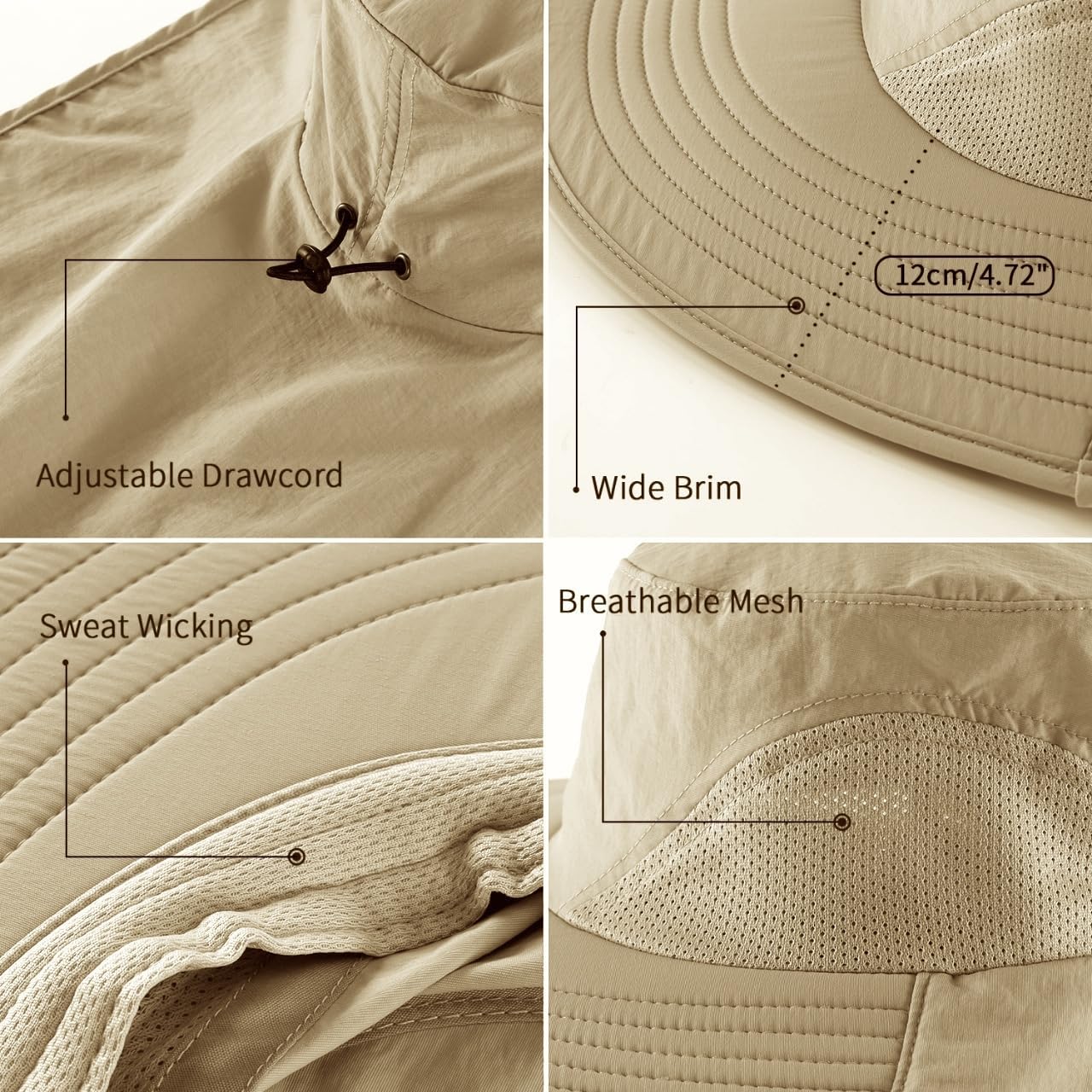 Home Prefer Outdoor UPF50+ Sun Hat Wide Brim Mesh Fishing Hat with Neck Flap
