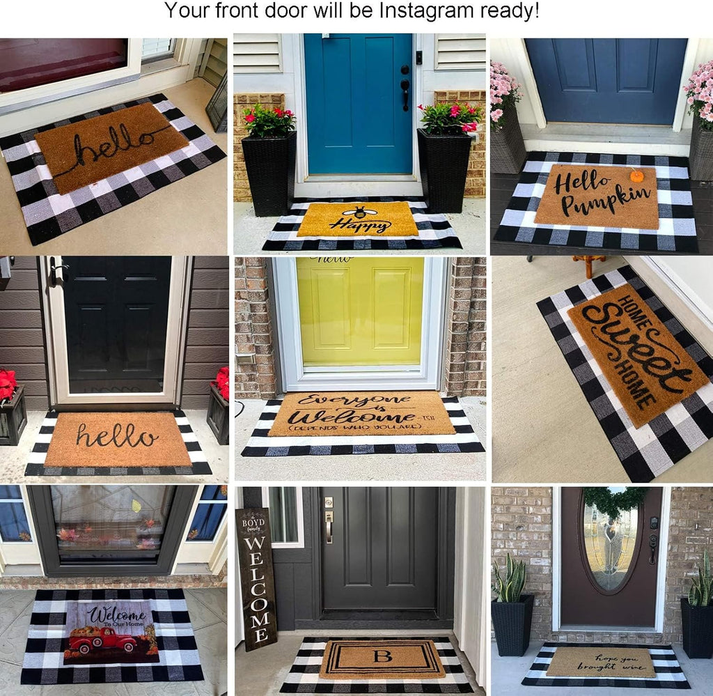 CAINANEL Buffalo Plaid Outdoor Rug Front Door Mat 27.5'' x 43'' Black and White Front Porch Rug Welcome Doormats for Farmhouse Entrance Porch Outdoors Decor