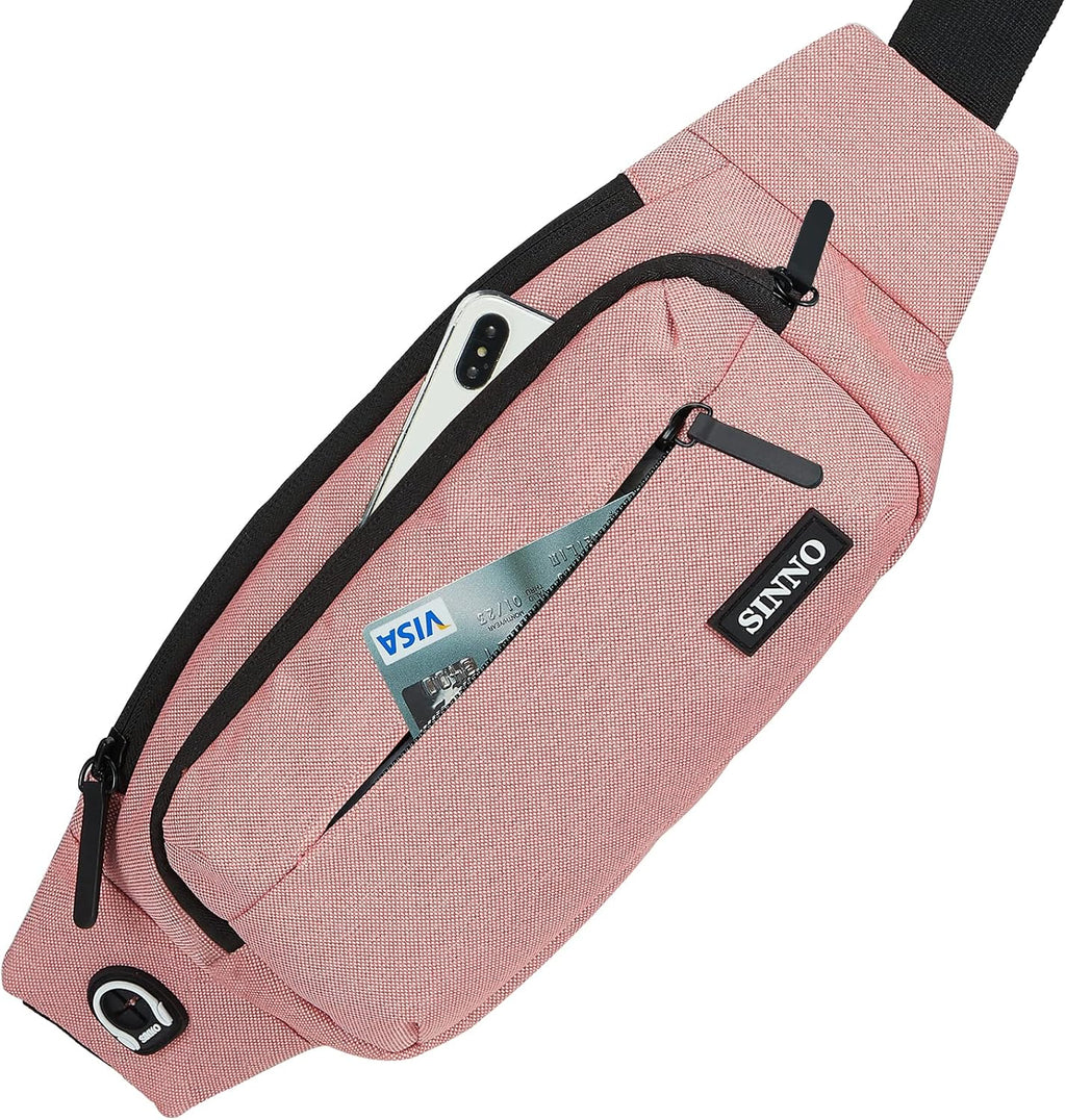SINNO Large Crossbody Fanny Pack for Women Men Belt Bag With 4-Zipper Pockets for Travel Running Hiking Workout Dog Walking Outdoors Sport Fishing Waist Pack Bag Carrying All Phones