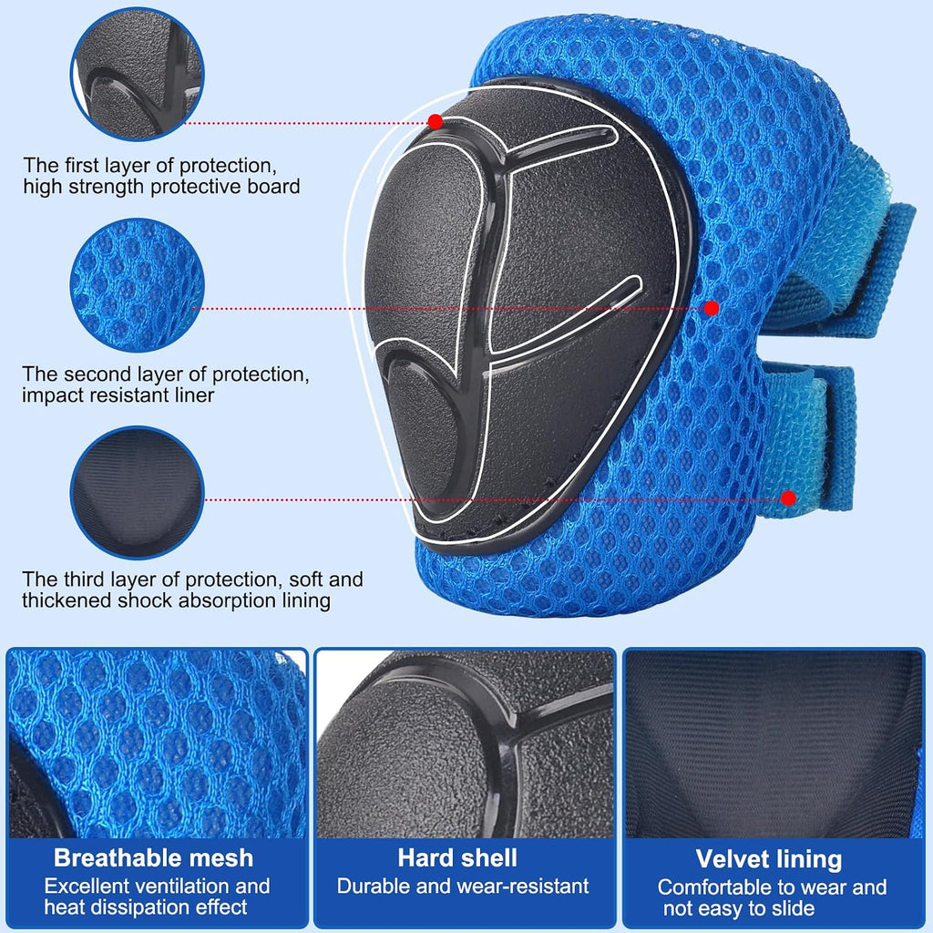 Kids/Youth Knee Pads and Elbow Pads Set with Wrist Guard 3 in 1 Kids Protective Gear Set for 3-14 Years for Skateboarding, Skiing, Cycling, BMX Biking, Running, Scooter