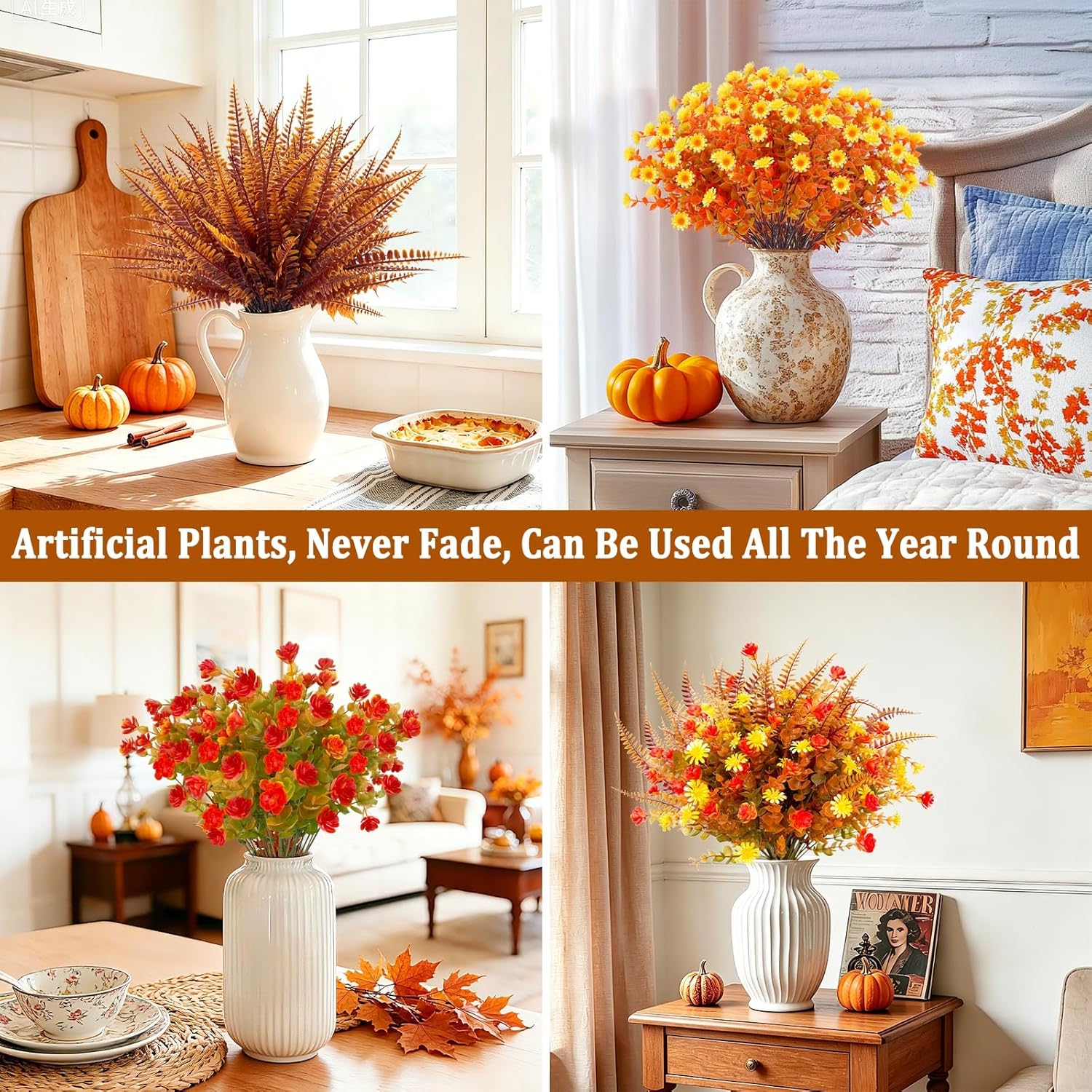 20 Bundles Artificial Fall Flowers for Outdoors Fall Decorations for Home