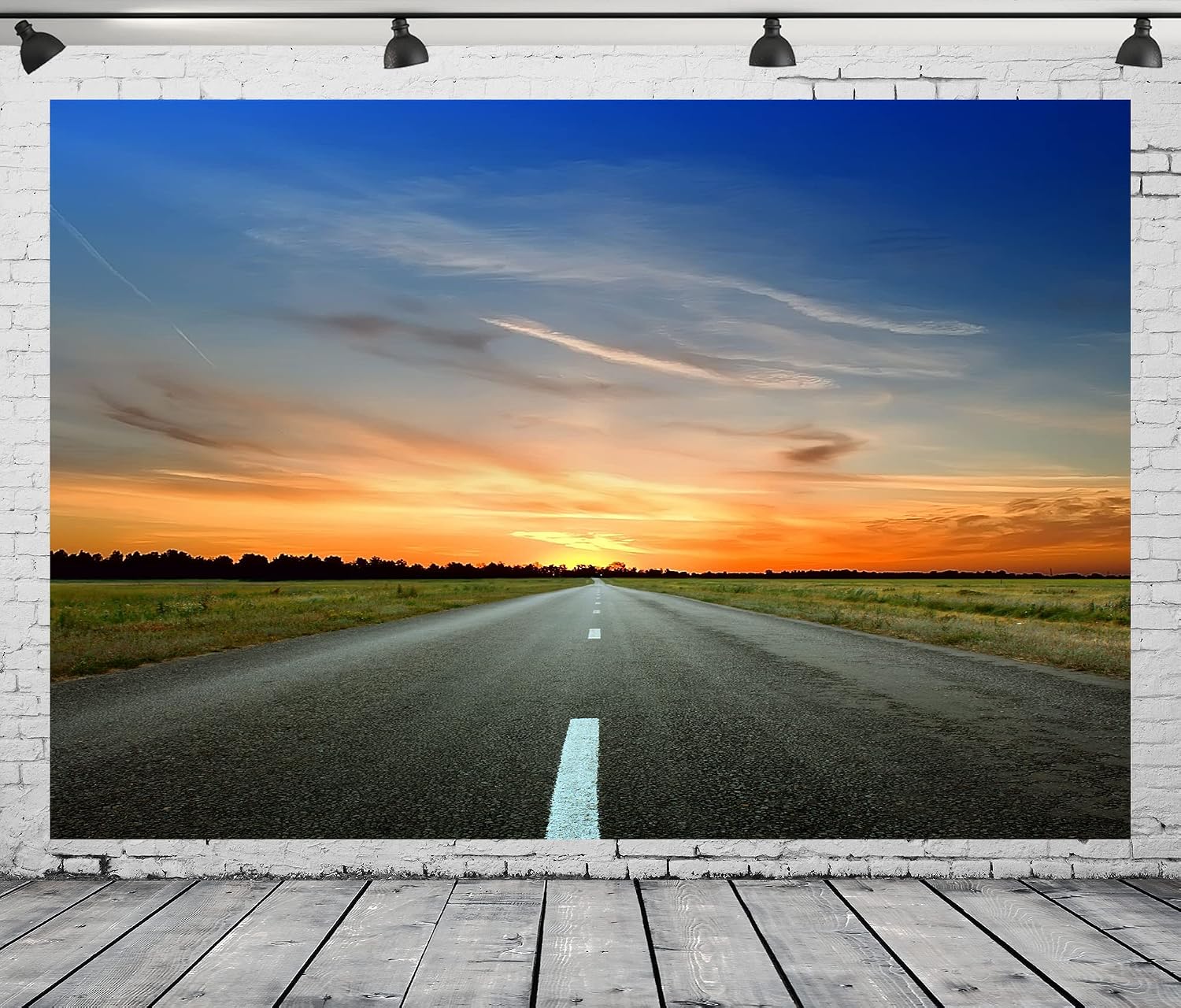 Fabric 7x5ft Highway Road Backdrop Countryside Road Trip Backdrop for Photography Sunset Nature Landscape Background Travel Birthday Party Baby Shower Banner Men Kids Photoshoot Prop