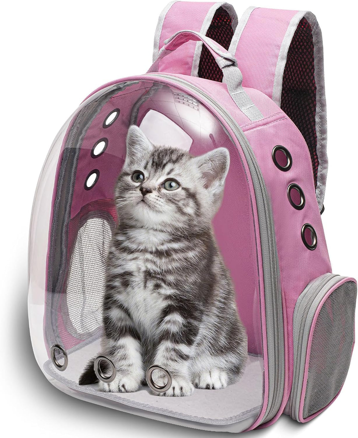 Vivicreate Large Cat Backpack Carrier for Travel and Hiking Transparent Pet Bubble Backpack for Cats up to 20lbs with Ventilation and Padded Straps Mochila para Gatos transportadora mascotas (Pink)