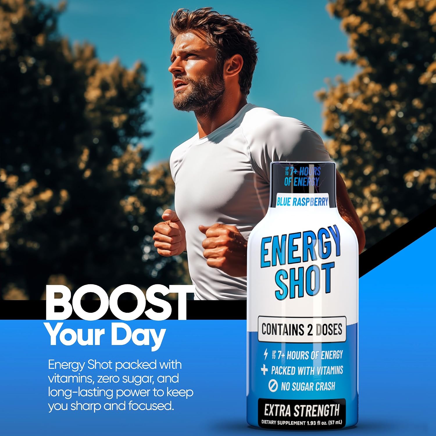 Blue Raspberry Extra Strength Energy Shot 24 pk – 260mg Natural Caffeine B12 B6 – Energy & Focus Support – 2 Servings Sugar Free Zero Calorie Green Tea B-Vitamins Electrolytes Vegan – 1.93 fl oz