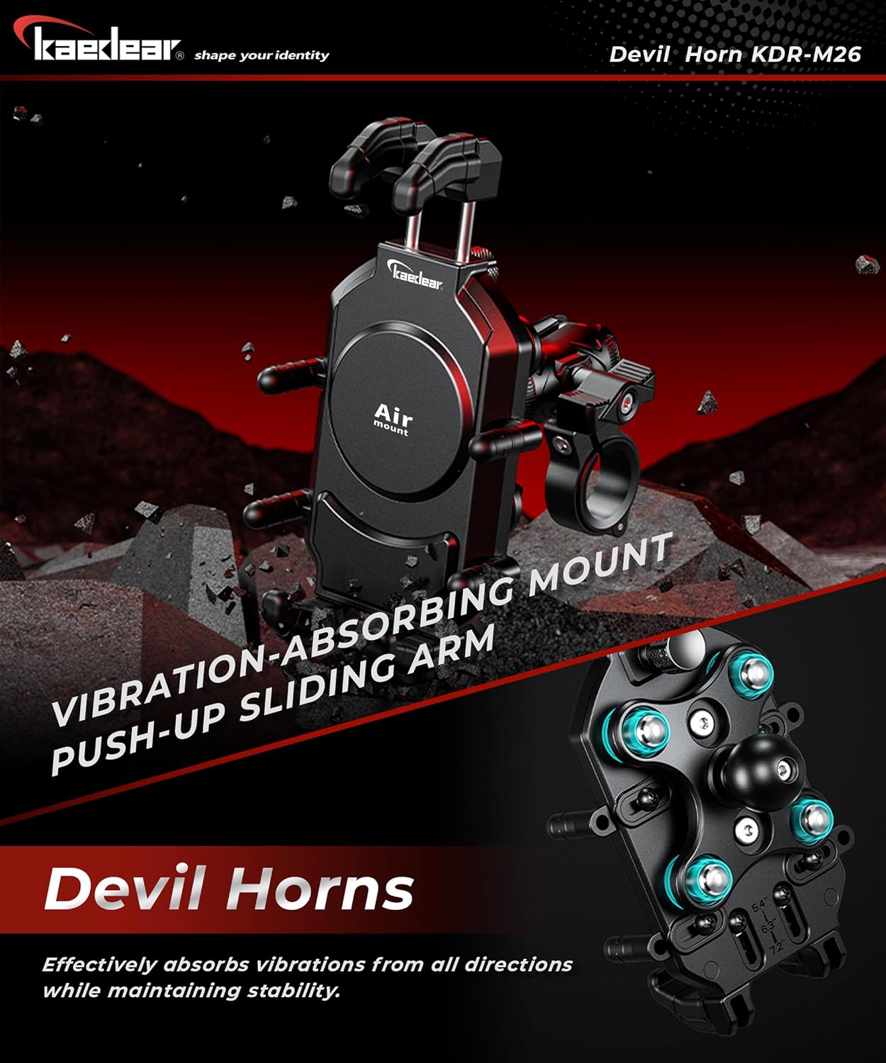 Kaedear Vibration-Resistant Motorcycle Phone Mount, KDR-M26C