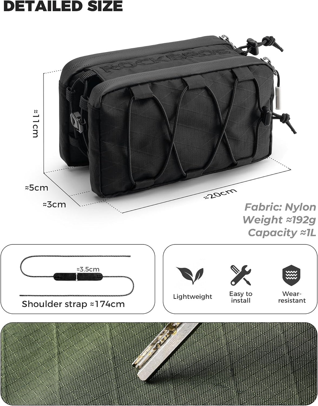ROCKBROS Bike Bag 1L Dual-Purpose Top Tube Cycling Bag