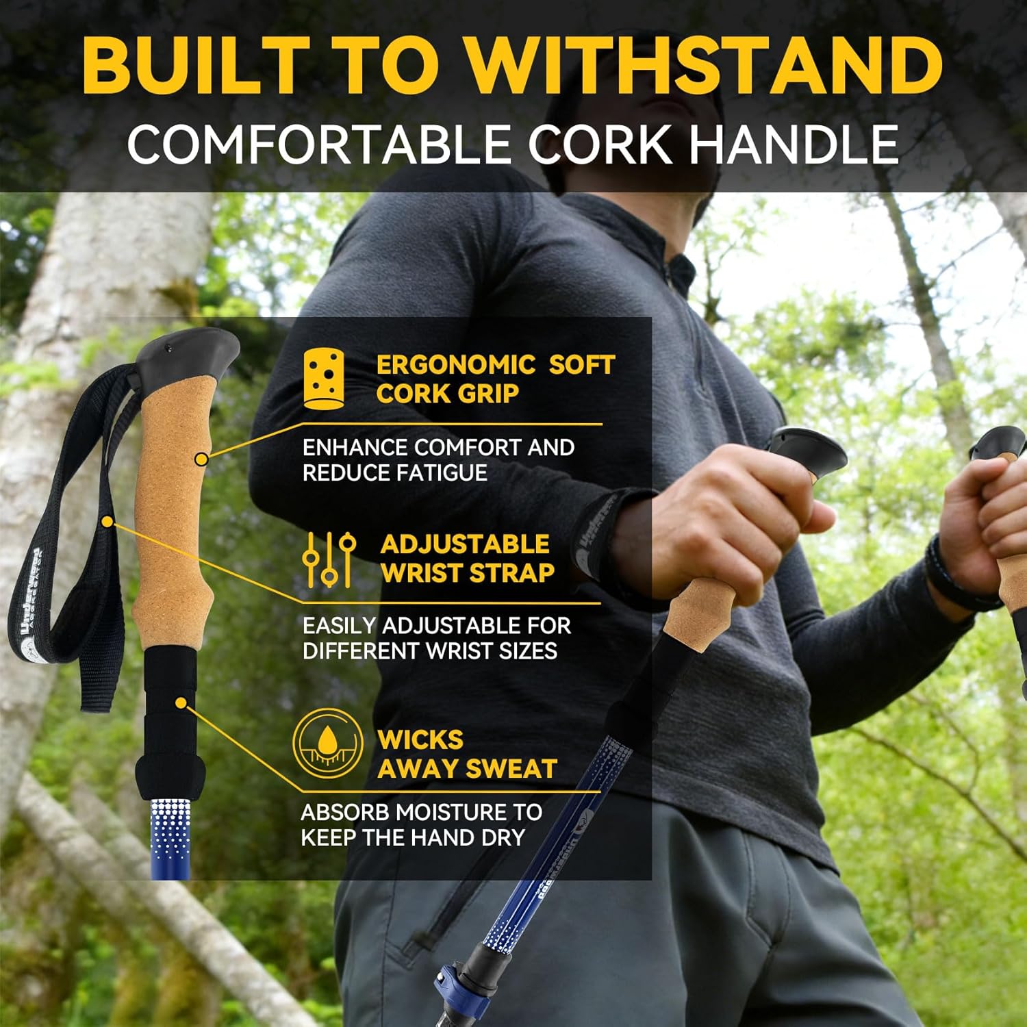 Carbon Fiber Trekking Poles for Hiking, Adjustable Cork Grip & Quick-Lock