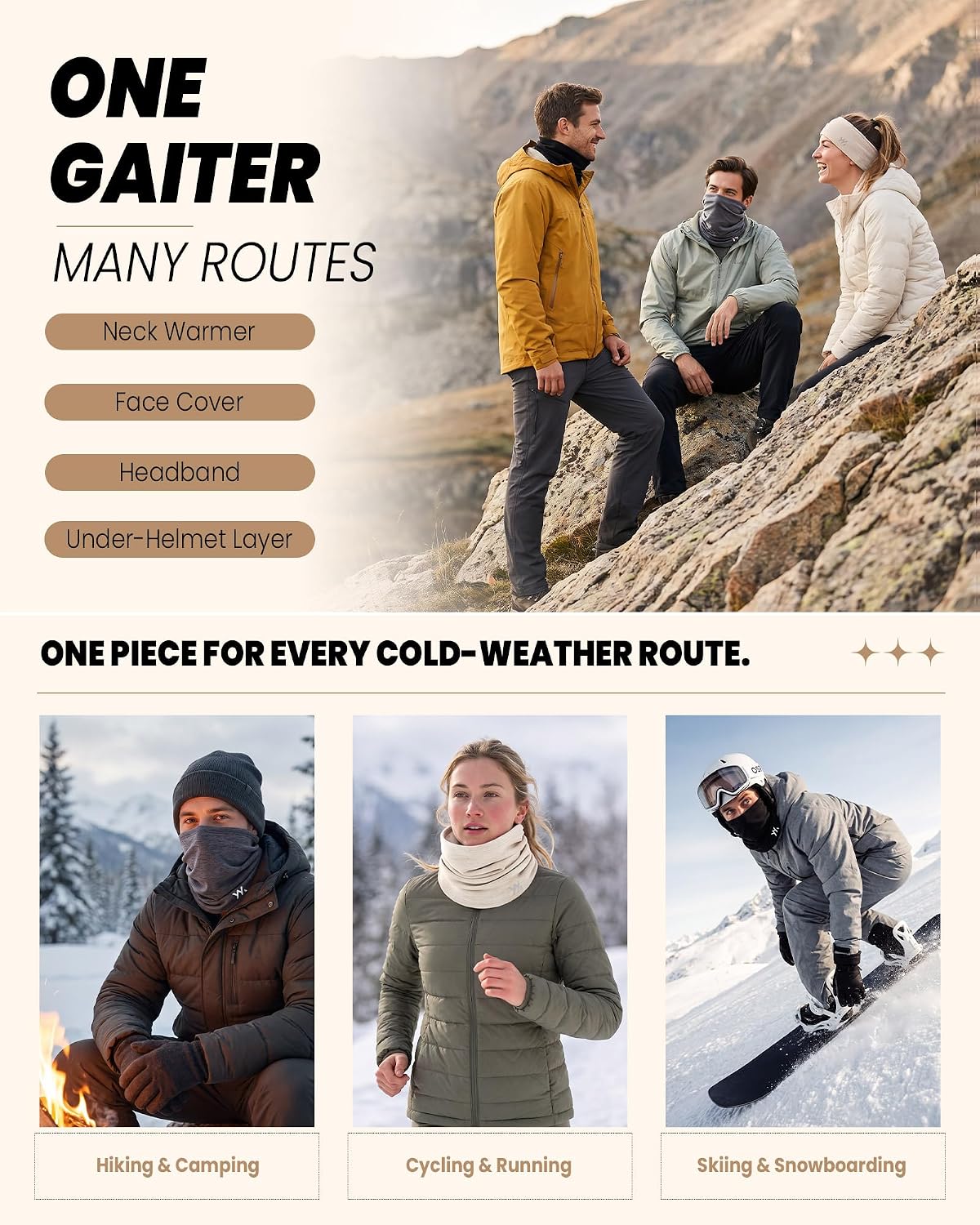 YANIKY Winter Neck Warmer, Wool Neck Gaiter Fleece Scarf, Windproof Face Cover Mask for Men Women