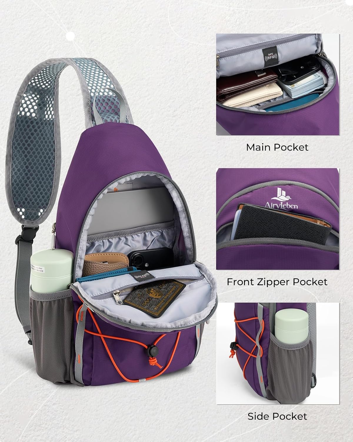 Packable Crossbody Sling Bag for Men Women RFID Lightweight Travel Daypack
