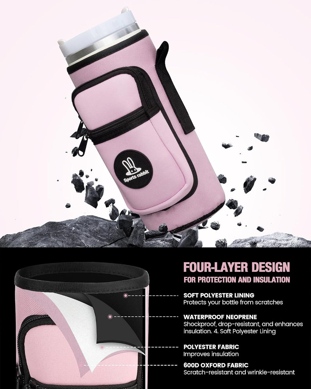 Sports rabbit Universal Water Bottle Holder with Strap & Phone Pocket